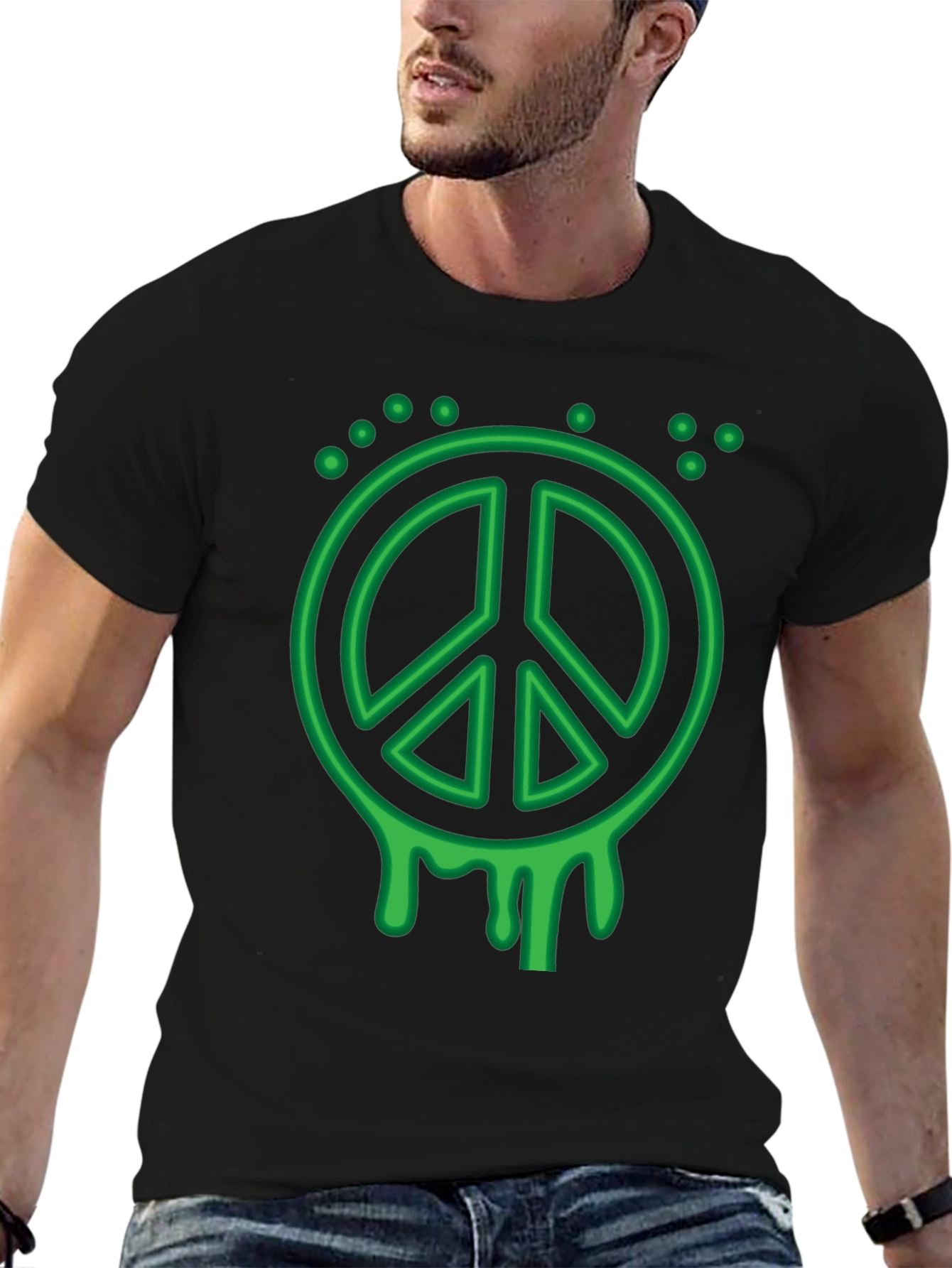 Green Peace Sign Graphic T-Shirt