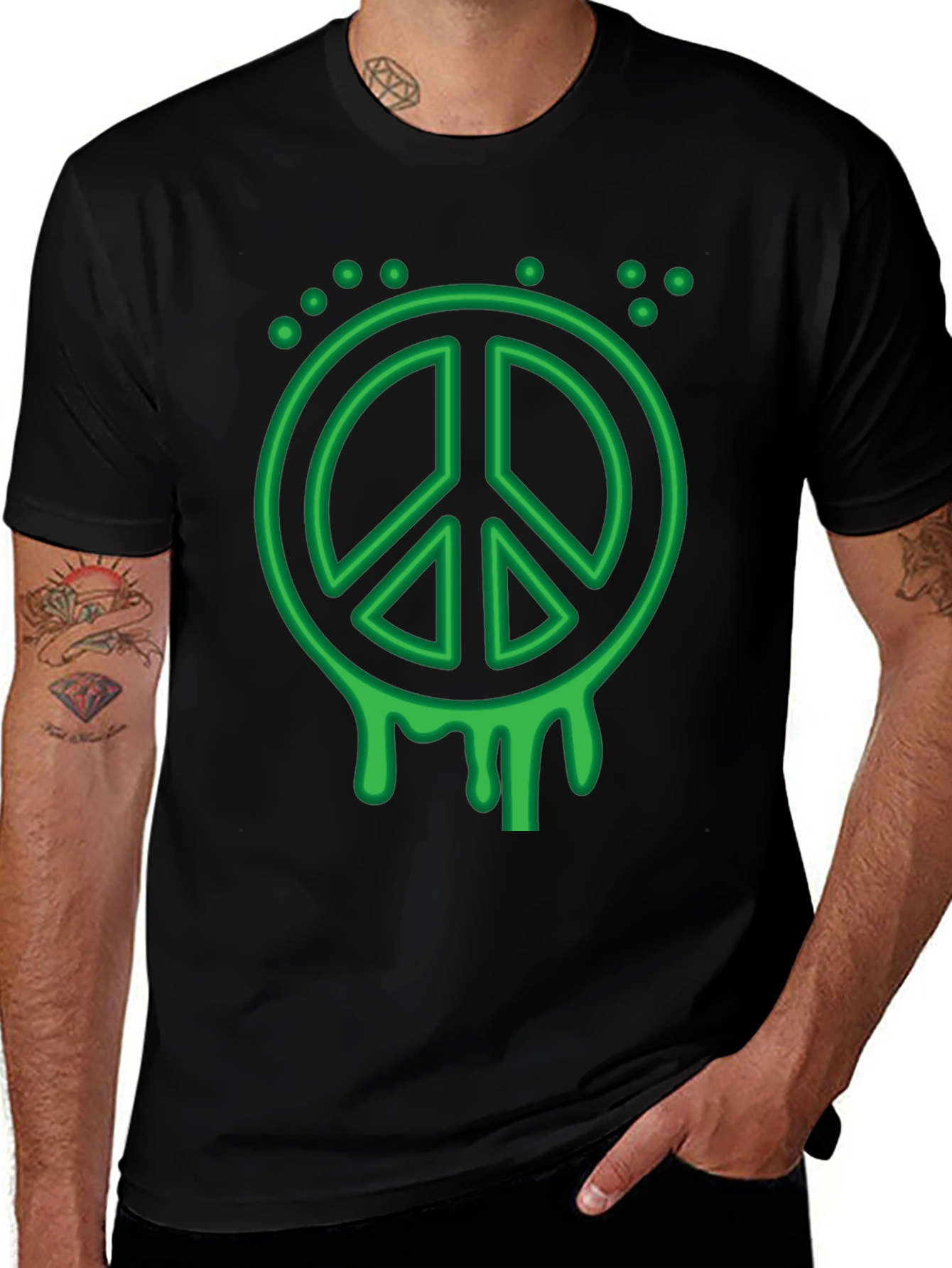 Green Peace Sign Graphic T-Shirt