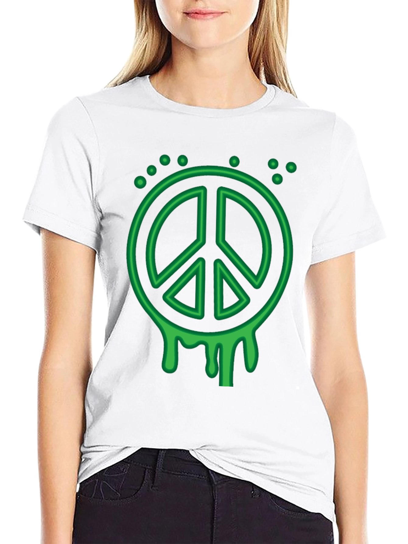 Green Peace Sign Graphic T-Shirt