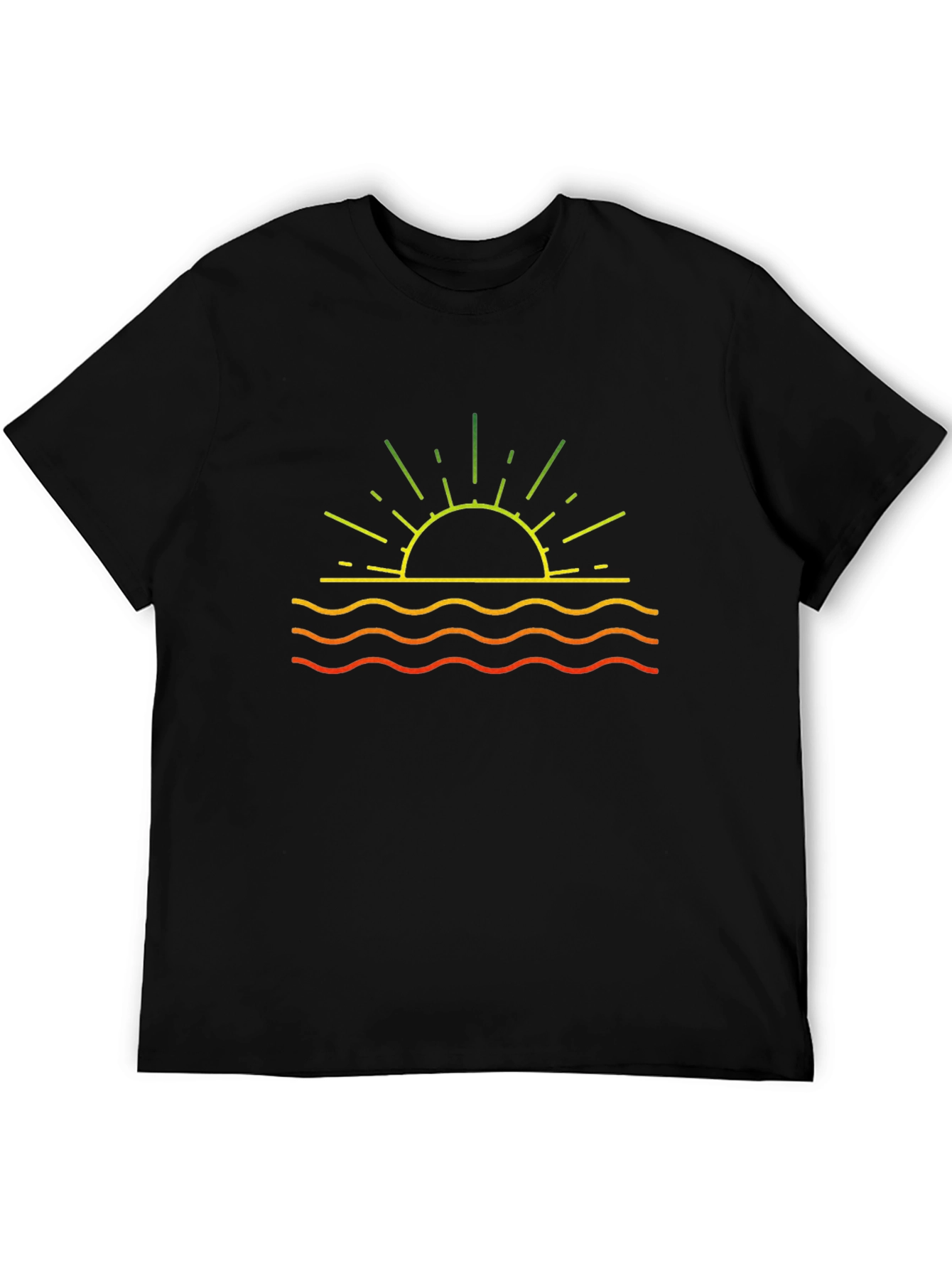 Sunset Waves Graphic Tee - Black Cotton T-Shirt