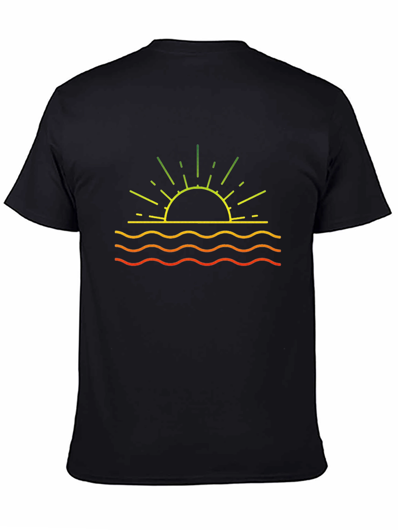 Sunset Waves Graphic Tee - Black Cotton T-Shirt