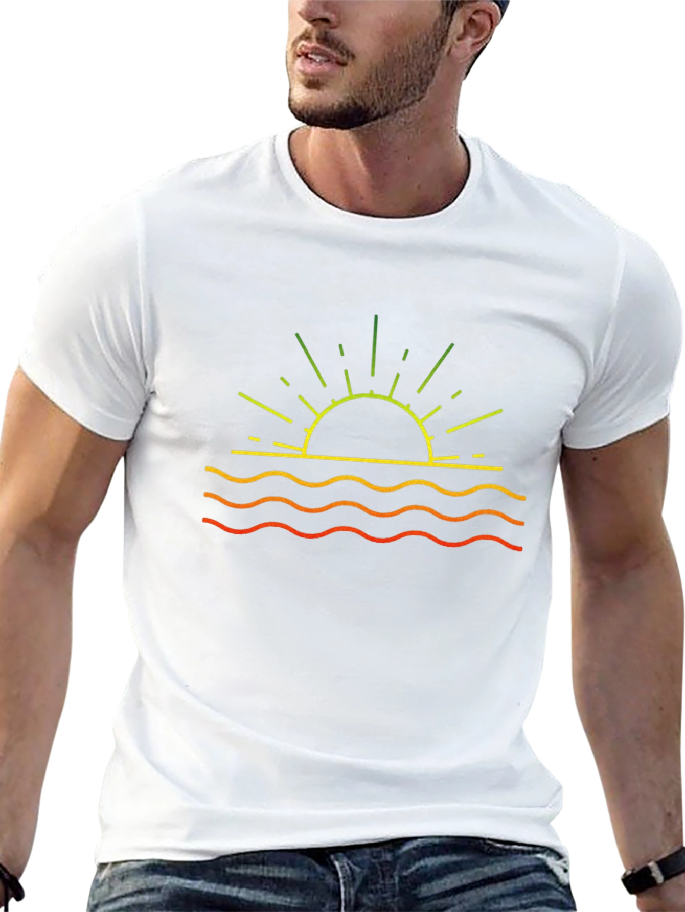 Sunset Waves Graphic Tee - Black Cotton T-Shirt