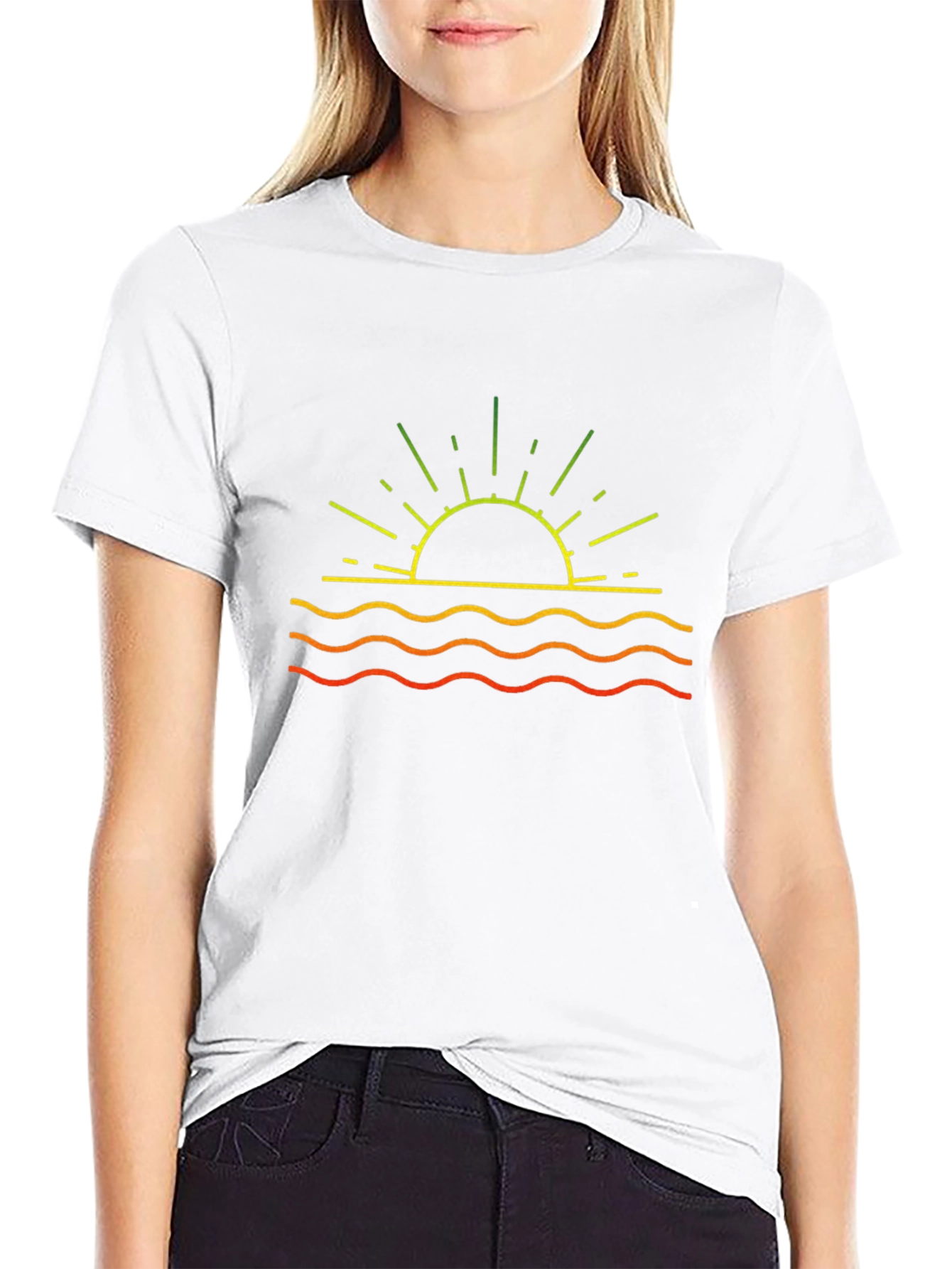 Sunset Waves Graphic Tee - Black Cotton T-Shirt