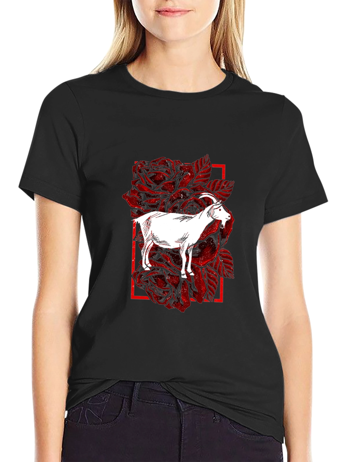 Goat & Roses Graphic Black T-Shirt