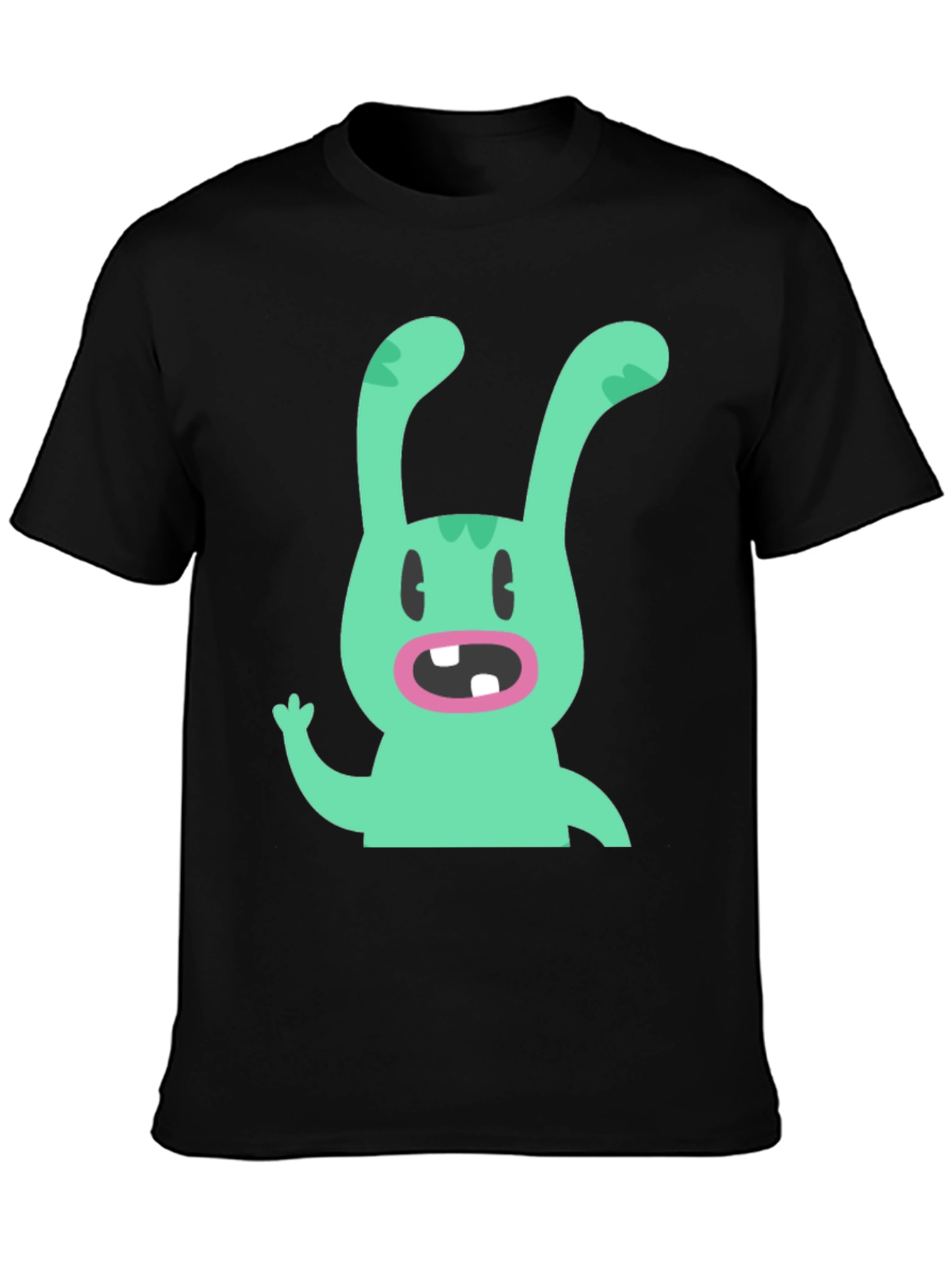 Cartoon Rabbit Graphic Tee - Black Cotton T-Shirt