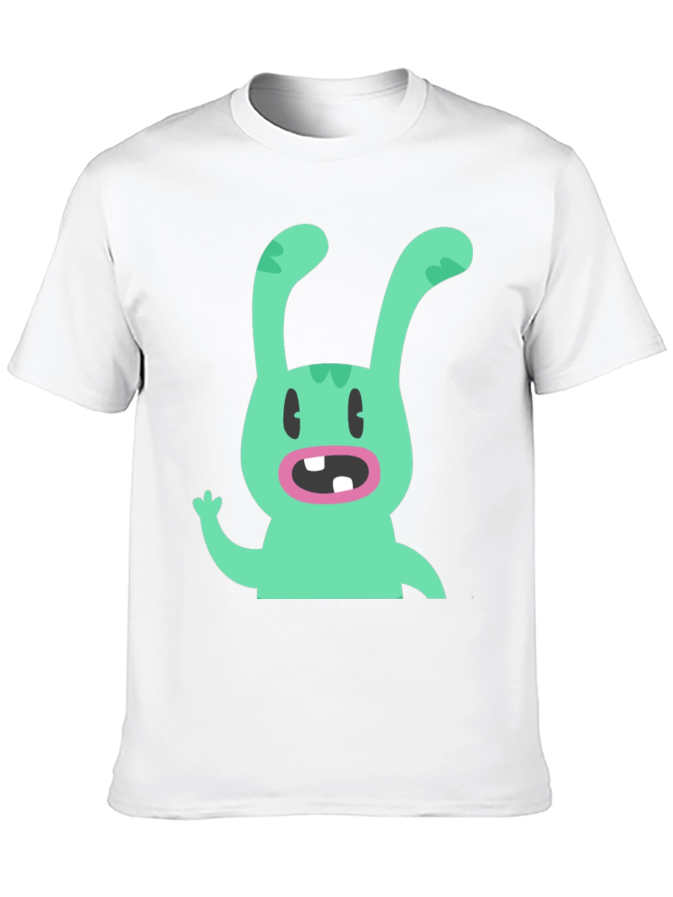 Cartoon Rabbit Graphic Tee - Black Cotton T-Shirt