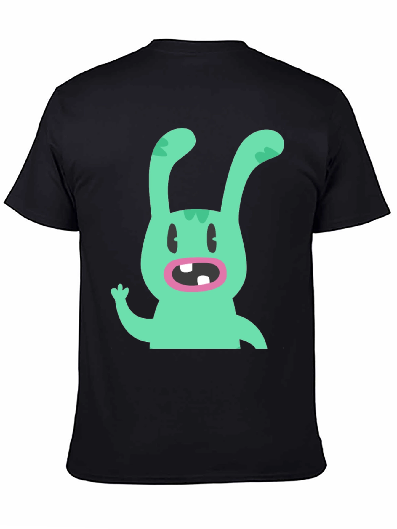 Cartoon Rabbit Graphic Tee - Black Cotton T-Shirt