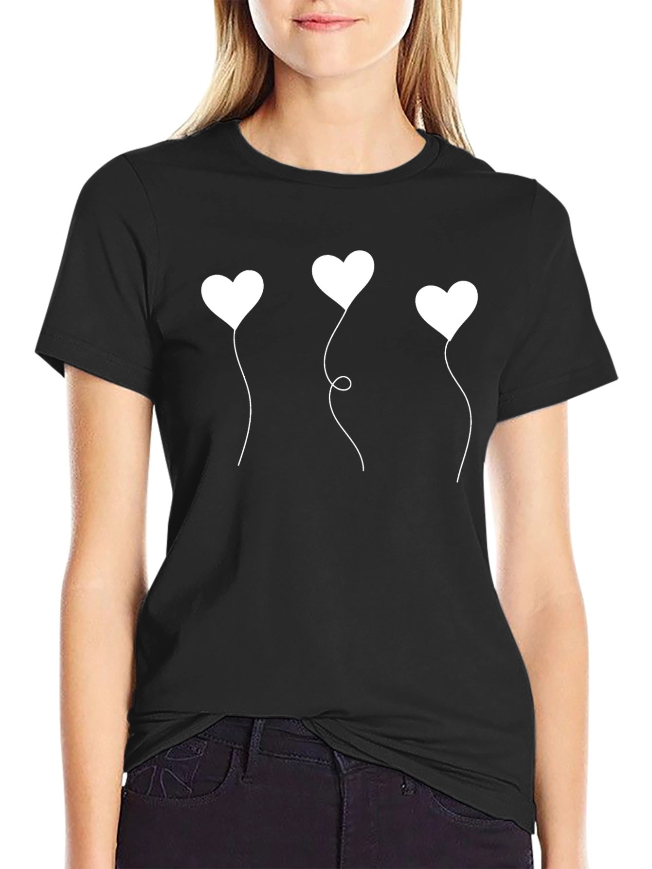 Heart Balloons Graphic Black T-Shirt