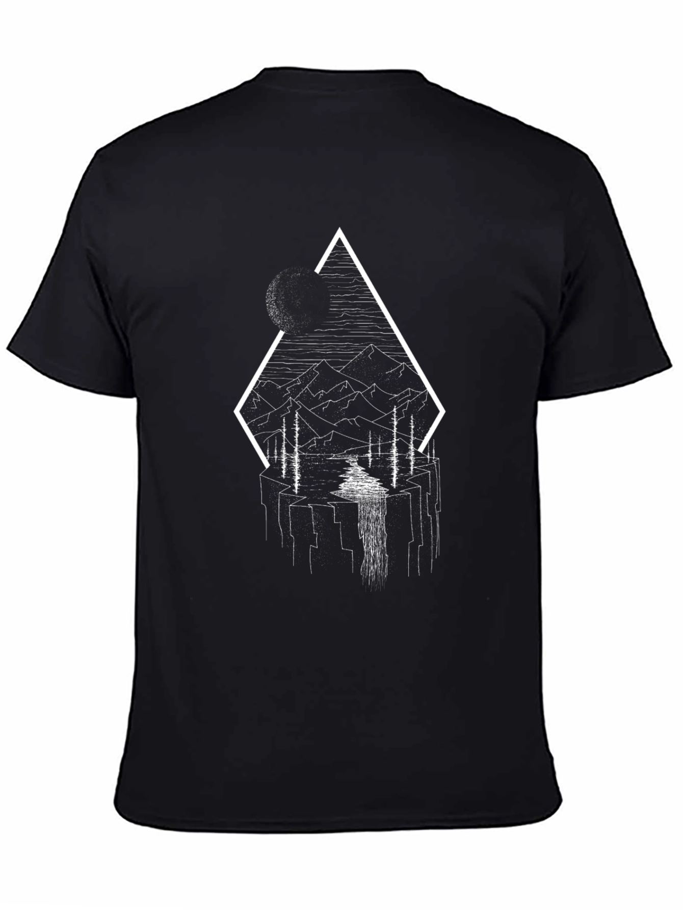 Abstract Mountain Landscape Graphic Tee - Black