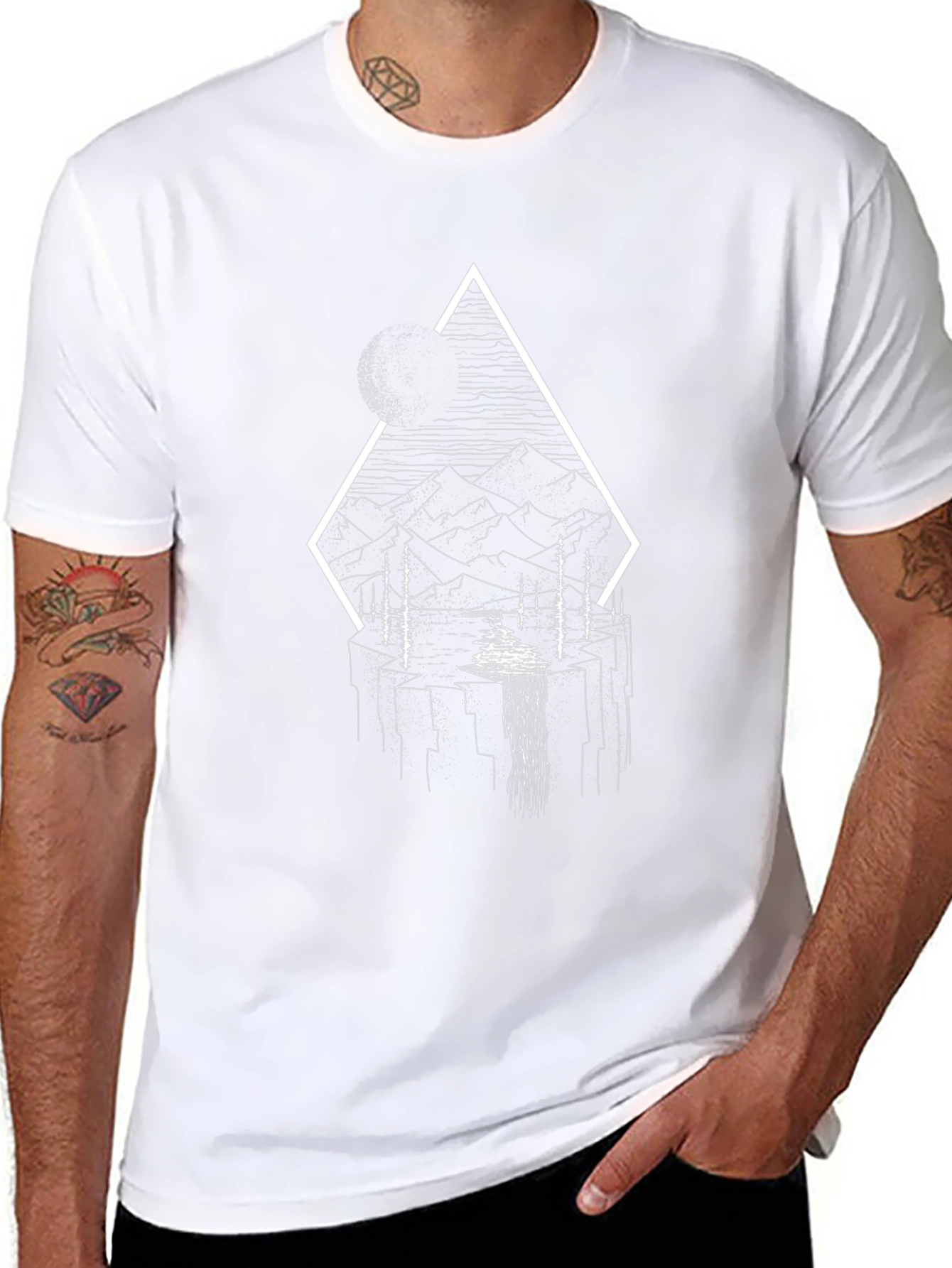Abstract Mountain Landscape Graphic Tee - Black