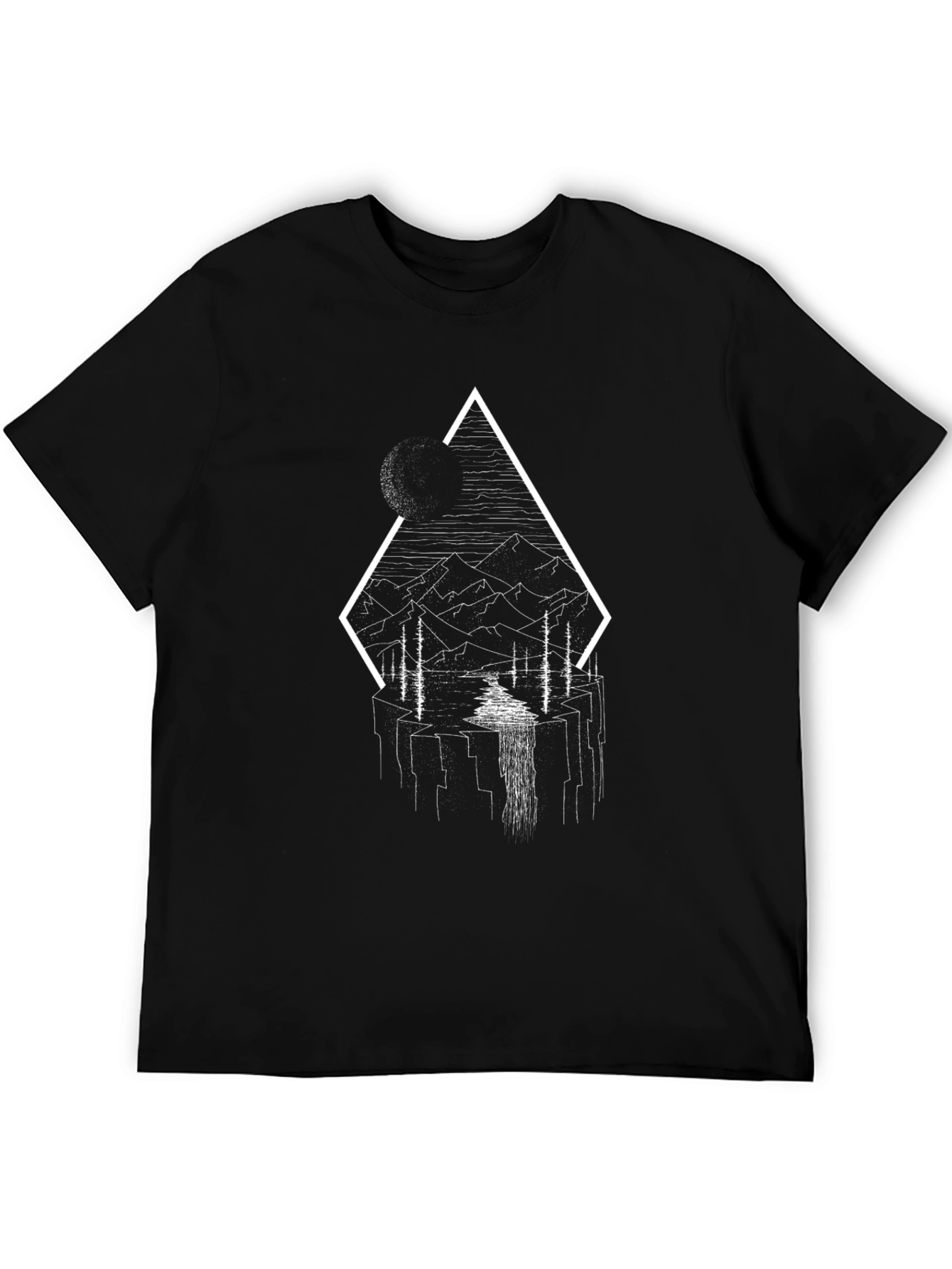 Abstract Mountain Landscape Graphic Tee - Black