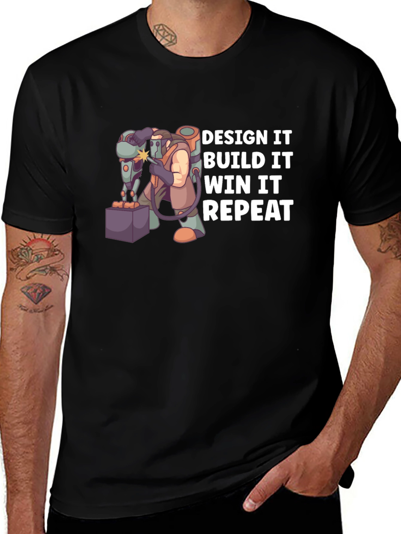 Design Build Win Repeat Black T-Shirt