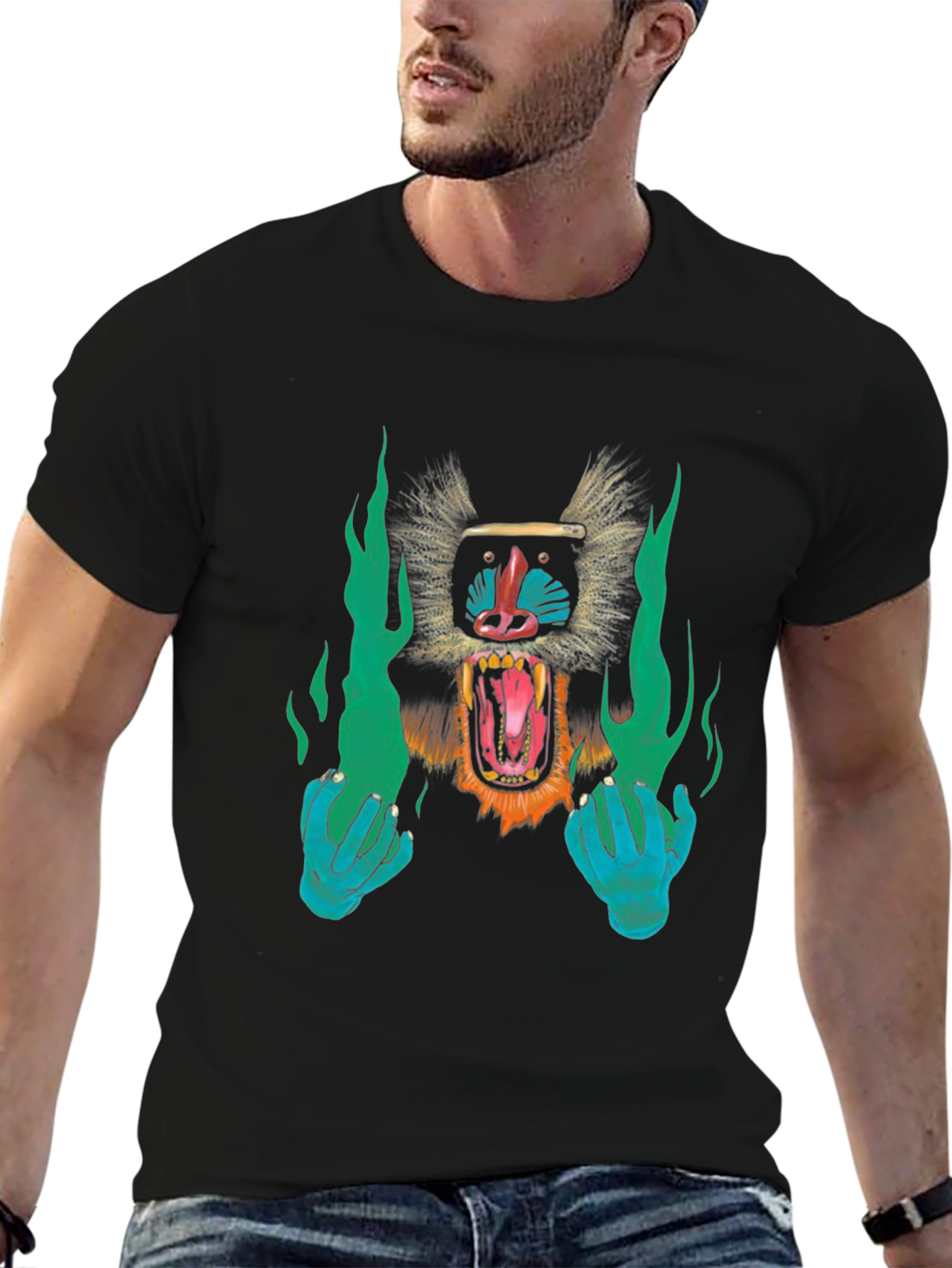 Monkey Face Graphic Black T-Shirt