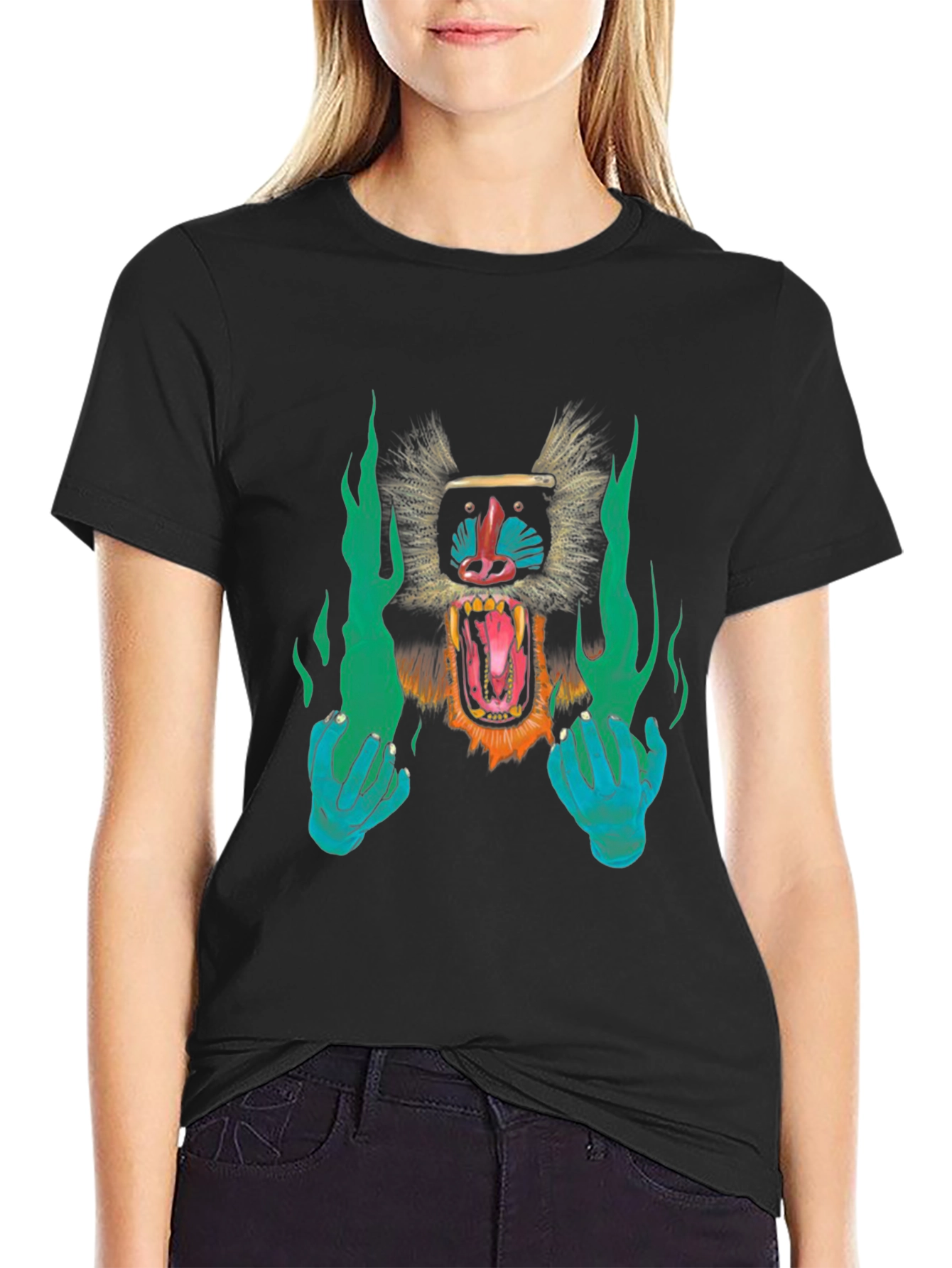 Monkey Face Graphic Black T-Shirt