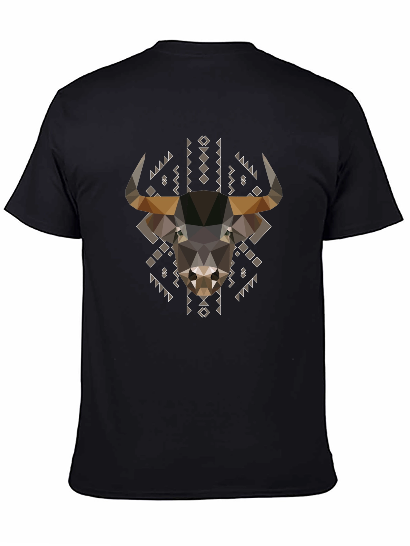 Geometric Bull Graphic Tee - Black