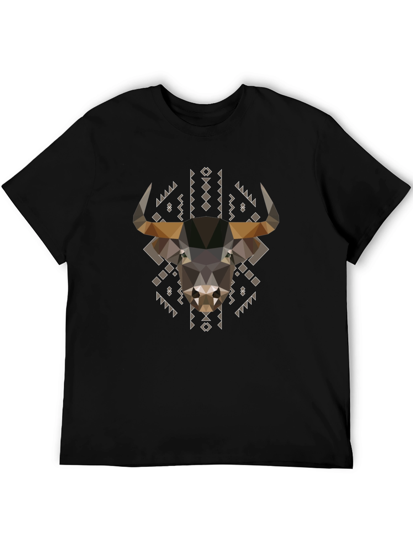 Geometric Bull Graphic Tee - Black