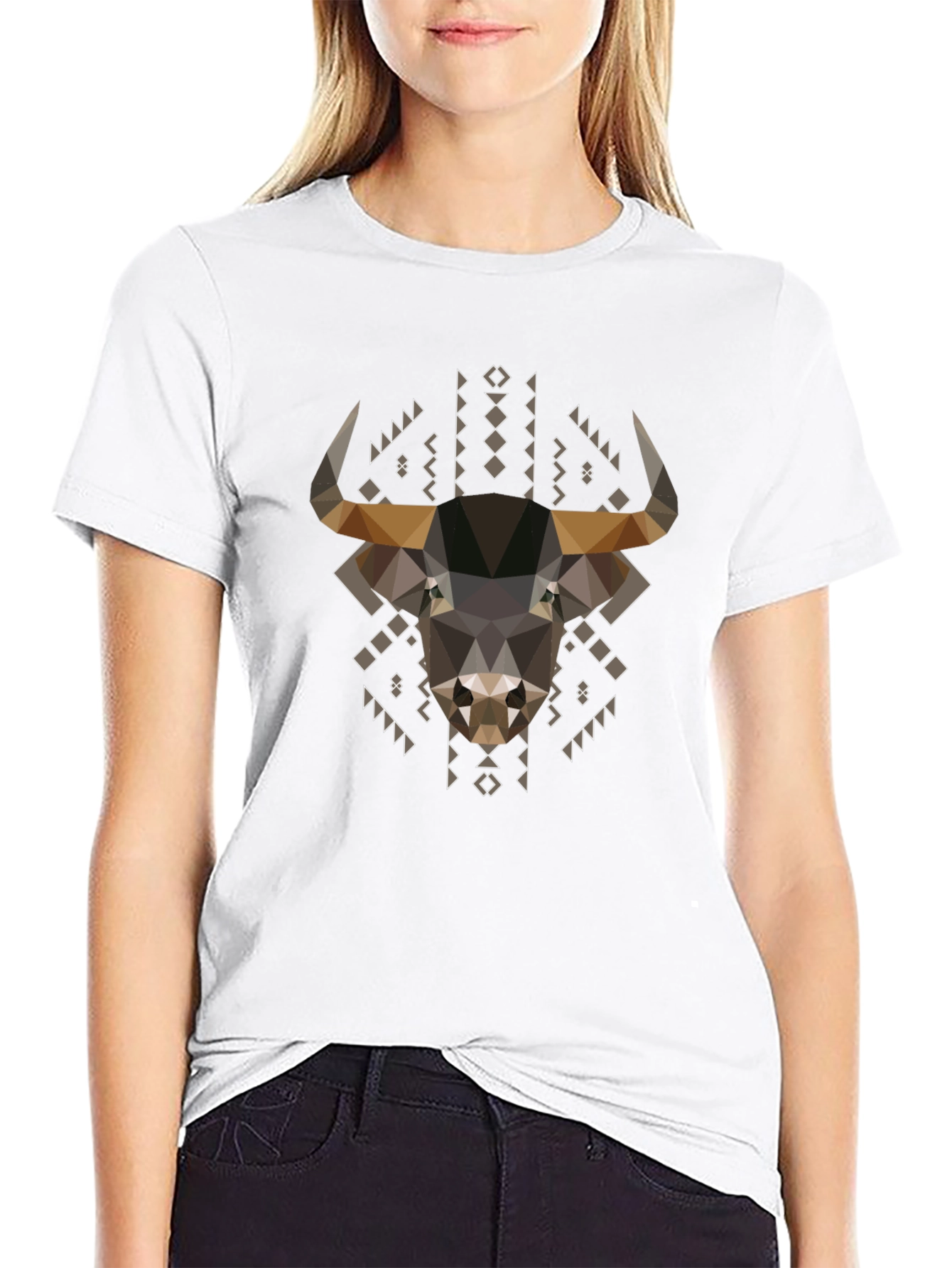 Geometric Bull Graphic Tee - Black