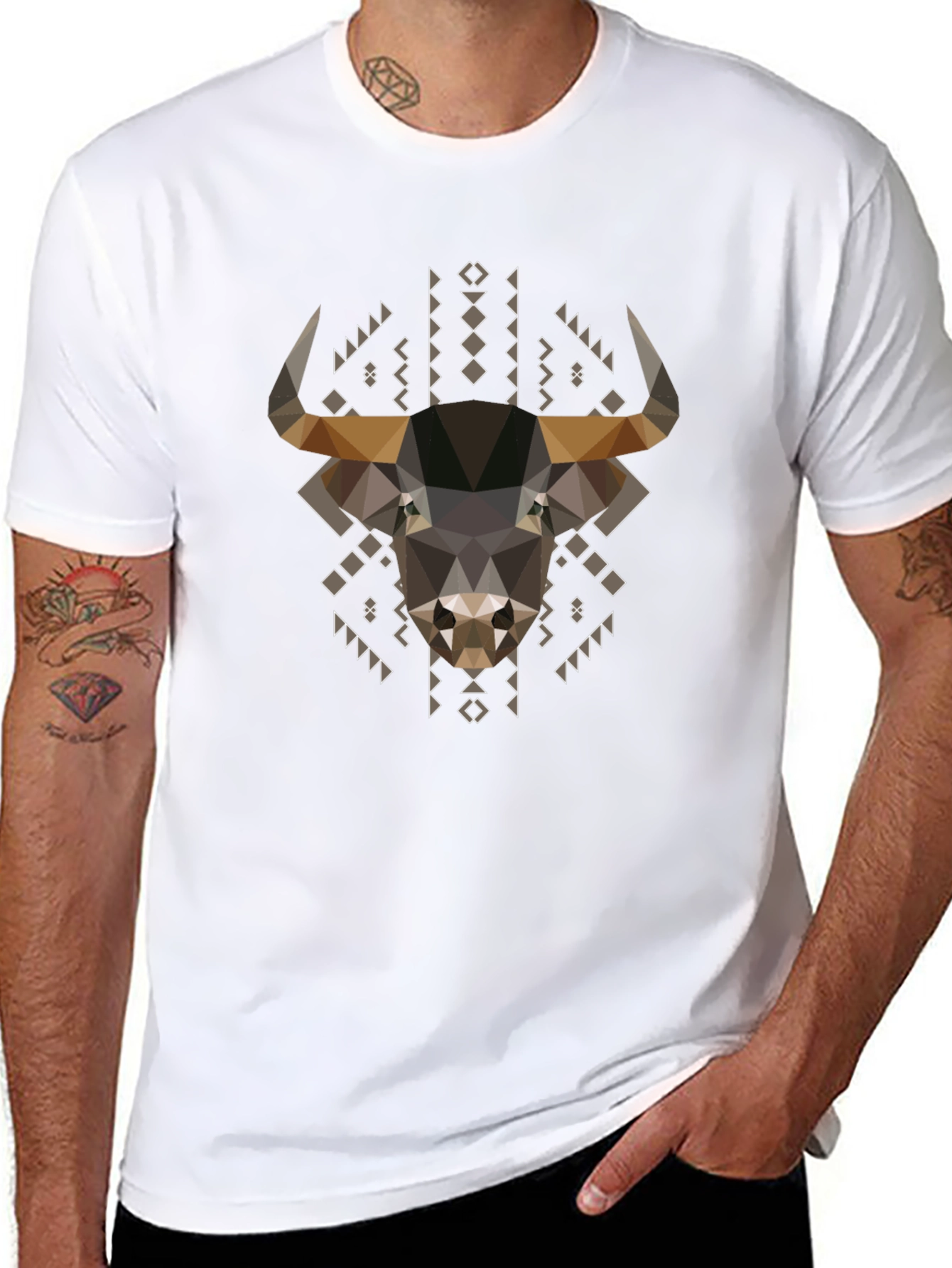 Geometric Bull Graphic Tee - Black