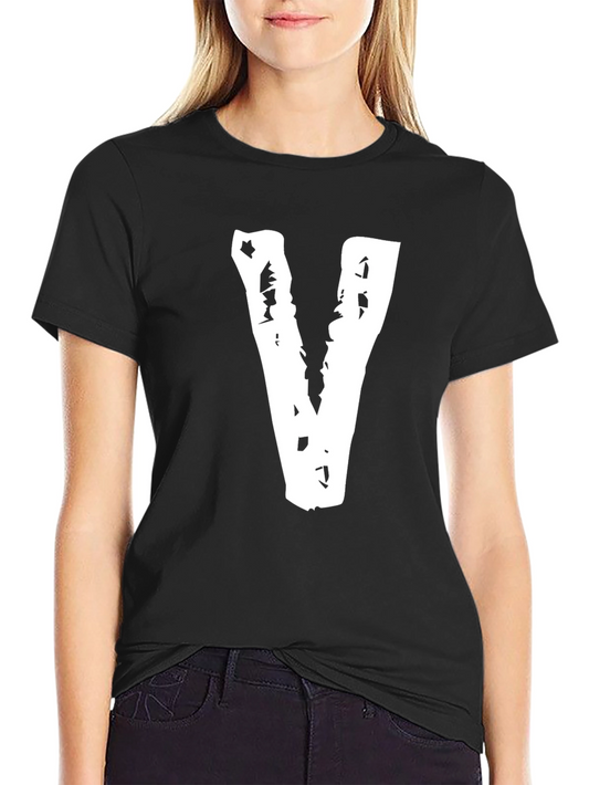 Black Tee with Distressed White V