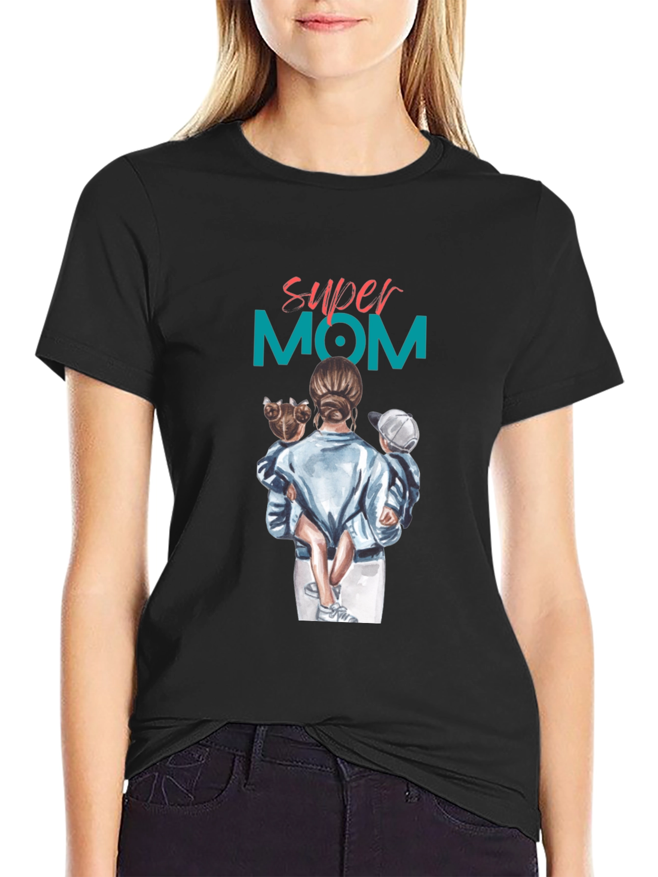Super Mom Graphic Tee - Black Casual T-Shirt