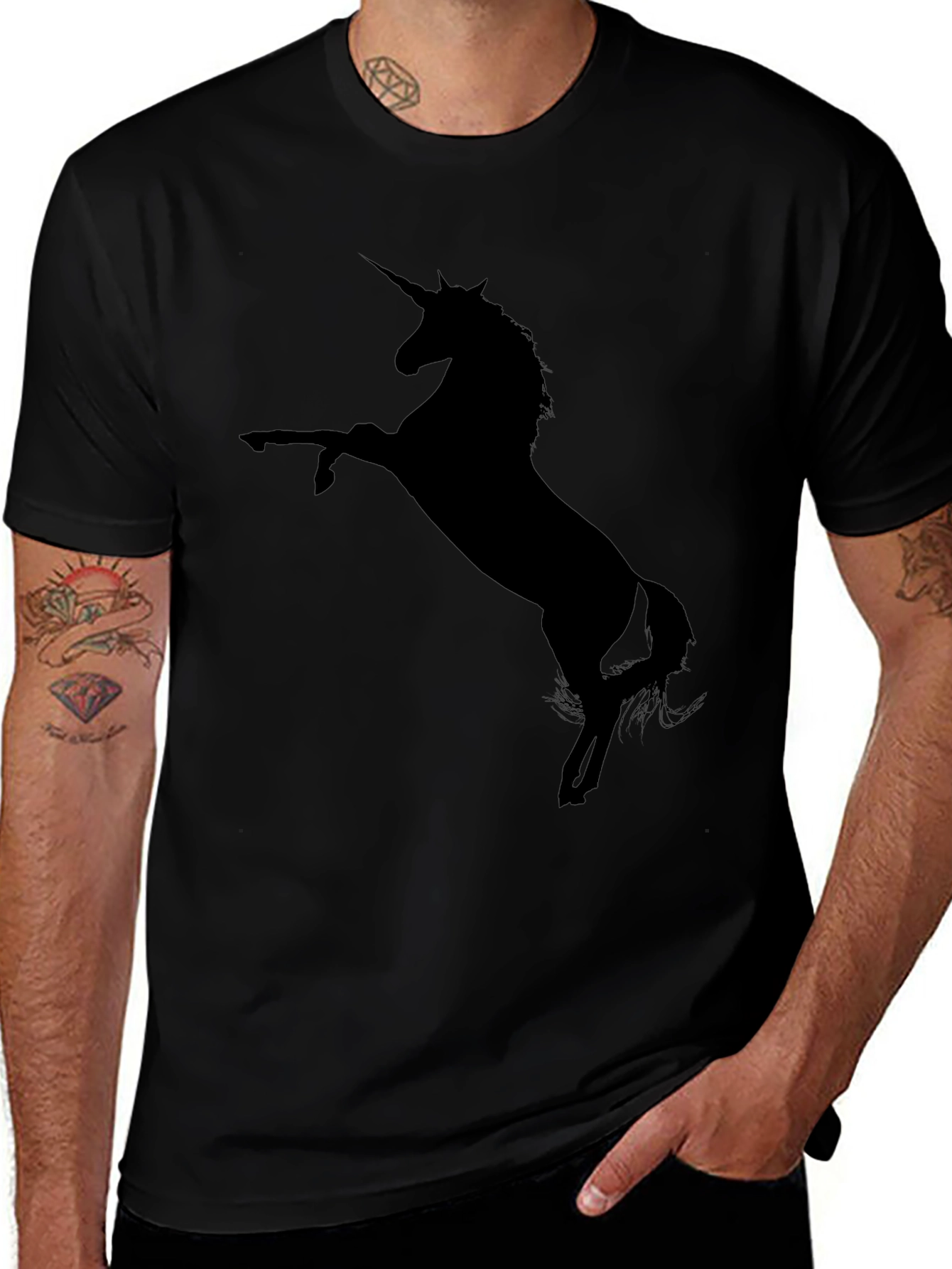 Unicorn Silhouette Graphic T-Shirt - Black