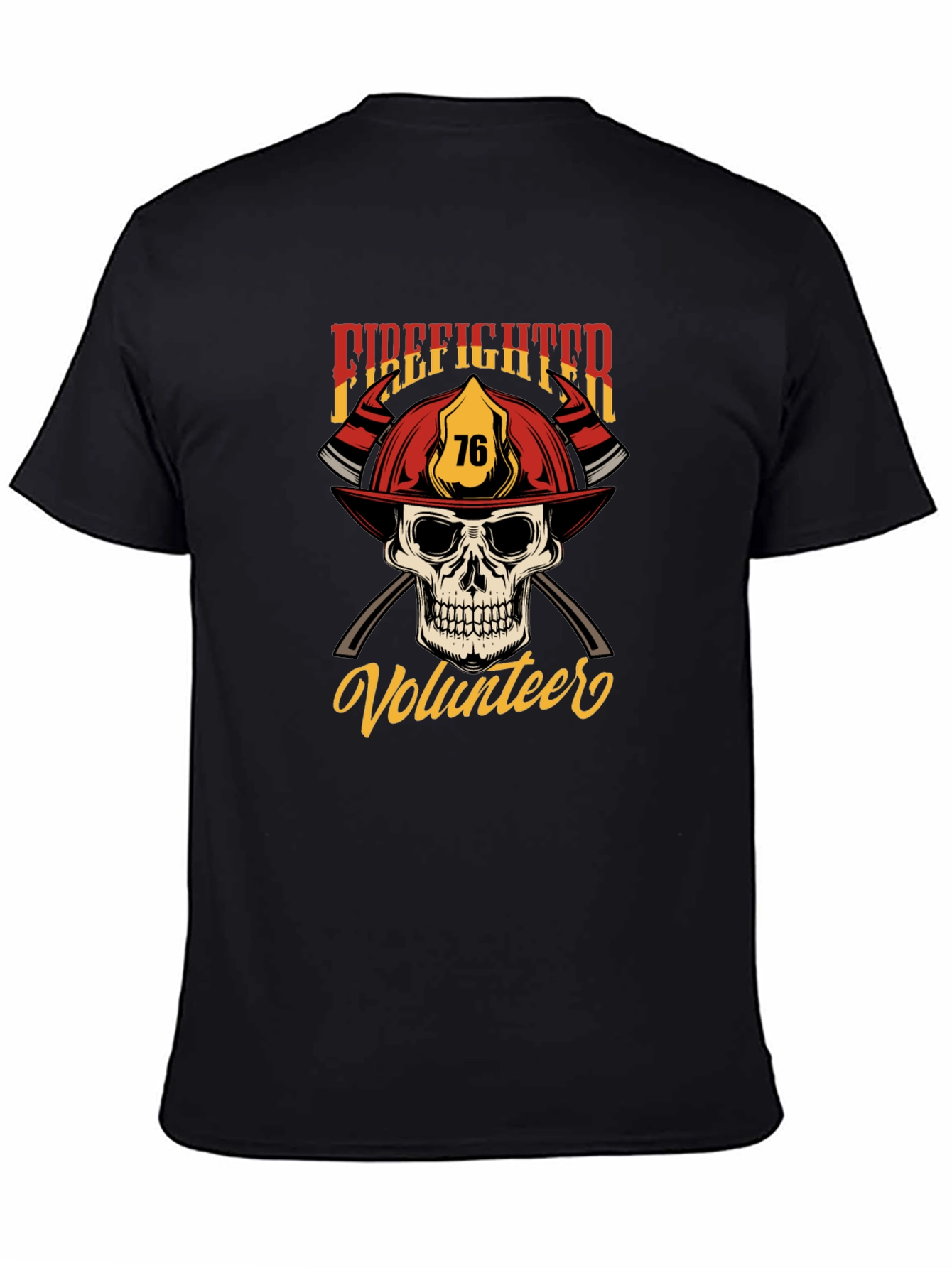 Firefighter Volunteer Skull Graphic T-Shirt