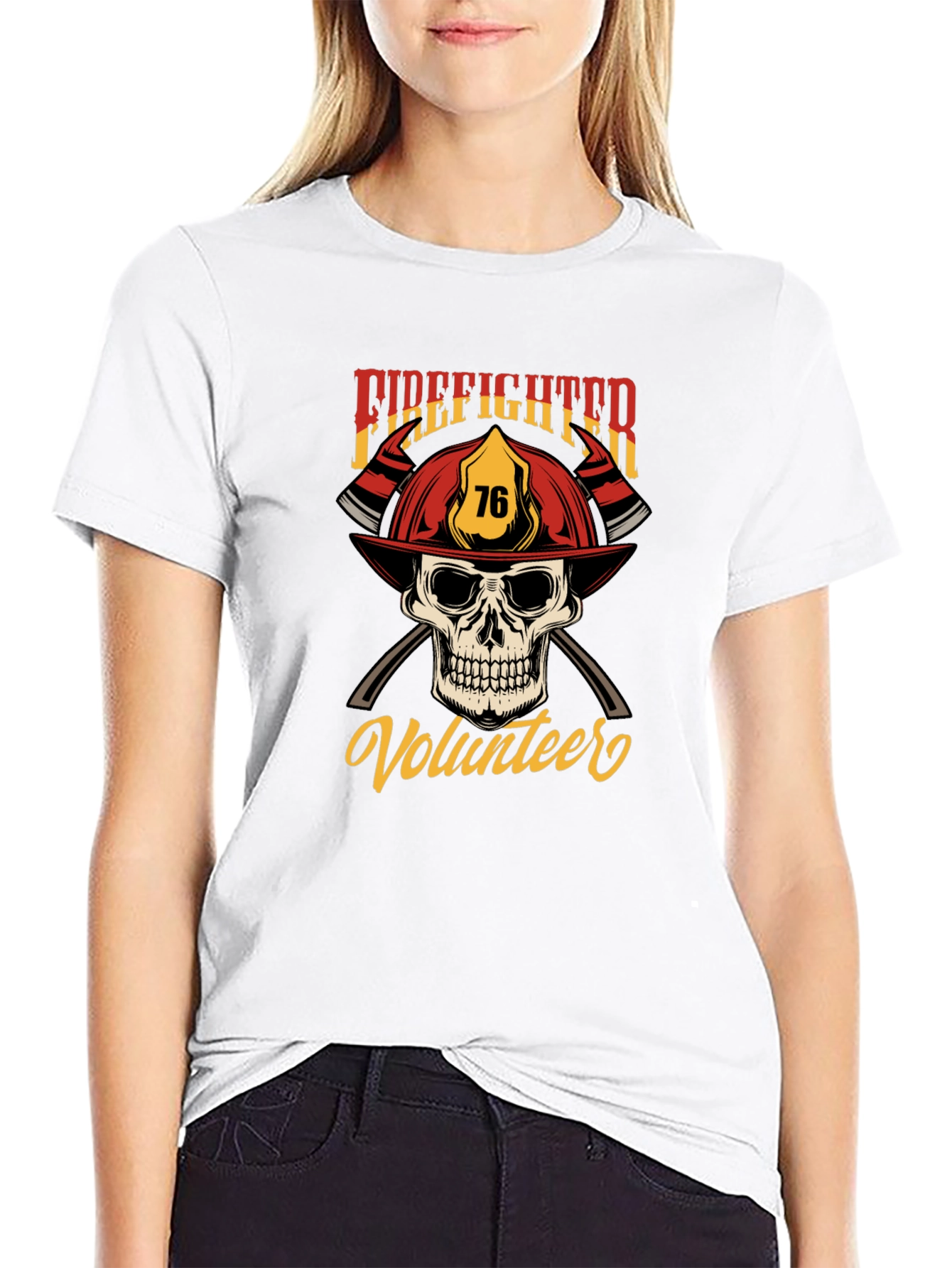Firefighter Volunteer Skull Graphic T-Shirt