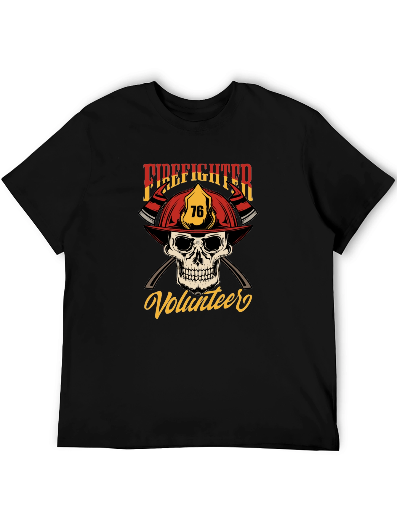 Firefighter Volunteer Skull Graphic T-Shirt