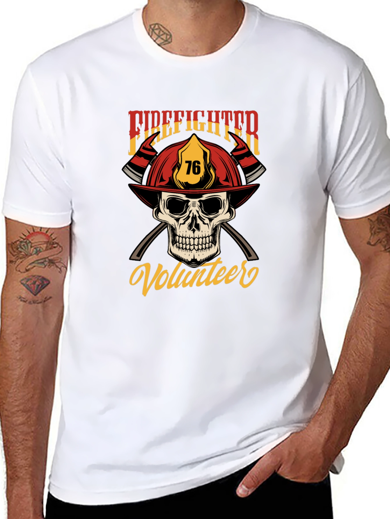 Firefighter Volunteer Skull Graphic T-Shirt