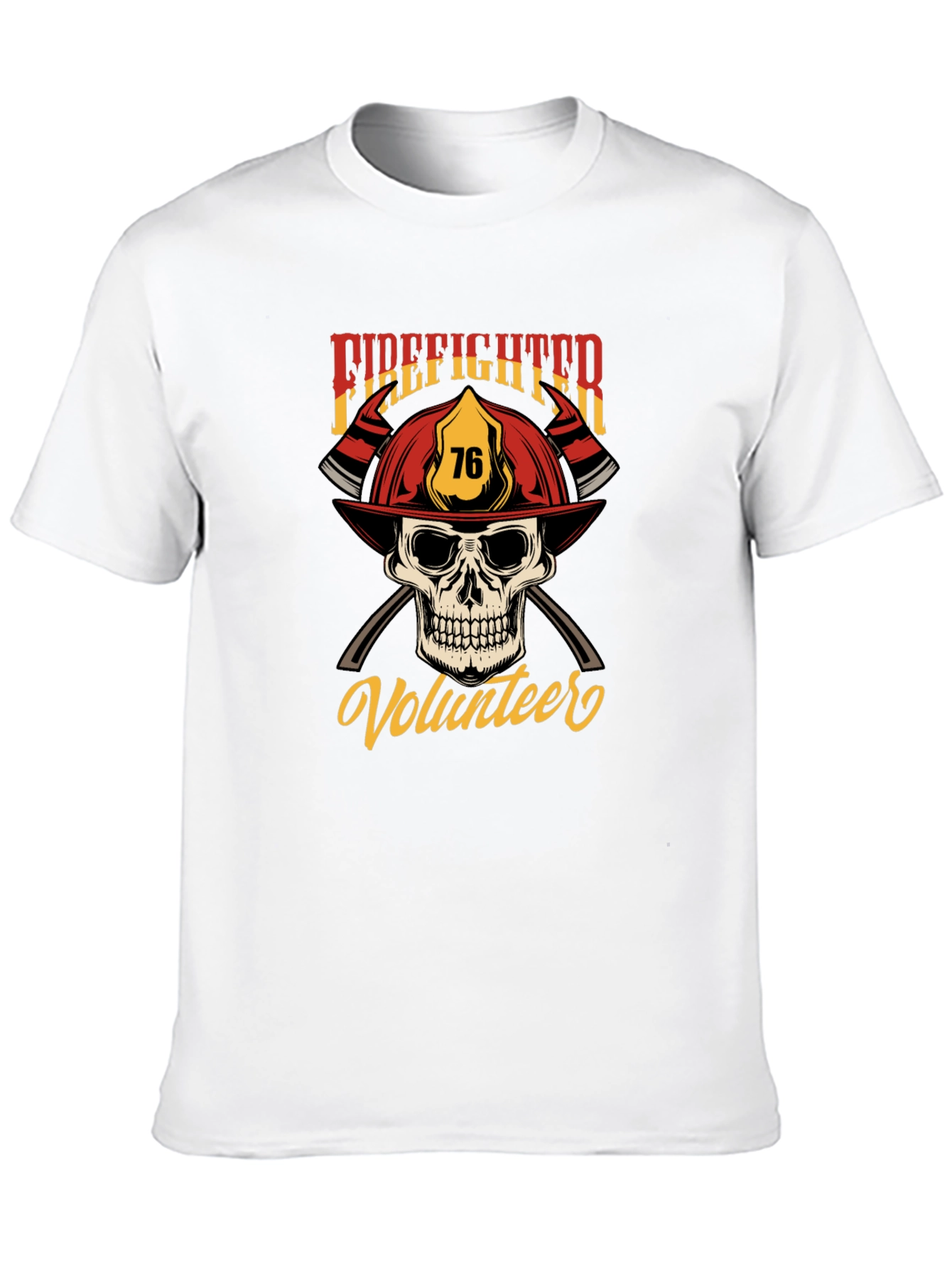 Firefighter Volunteer Skull Graphic T-Shirt