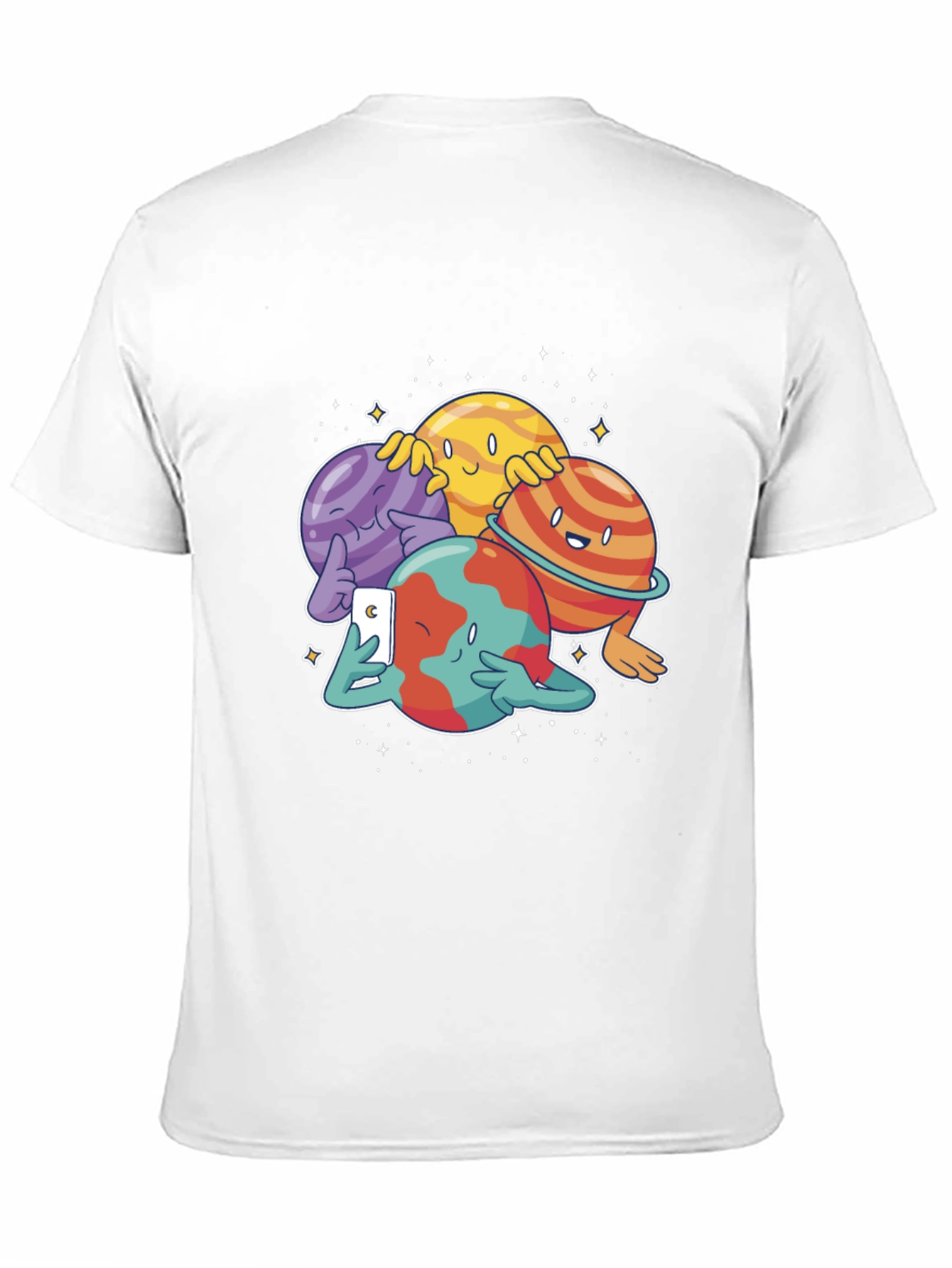 Cartoon Planets Selfie Black T-Shirt