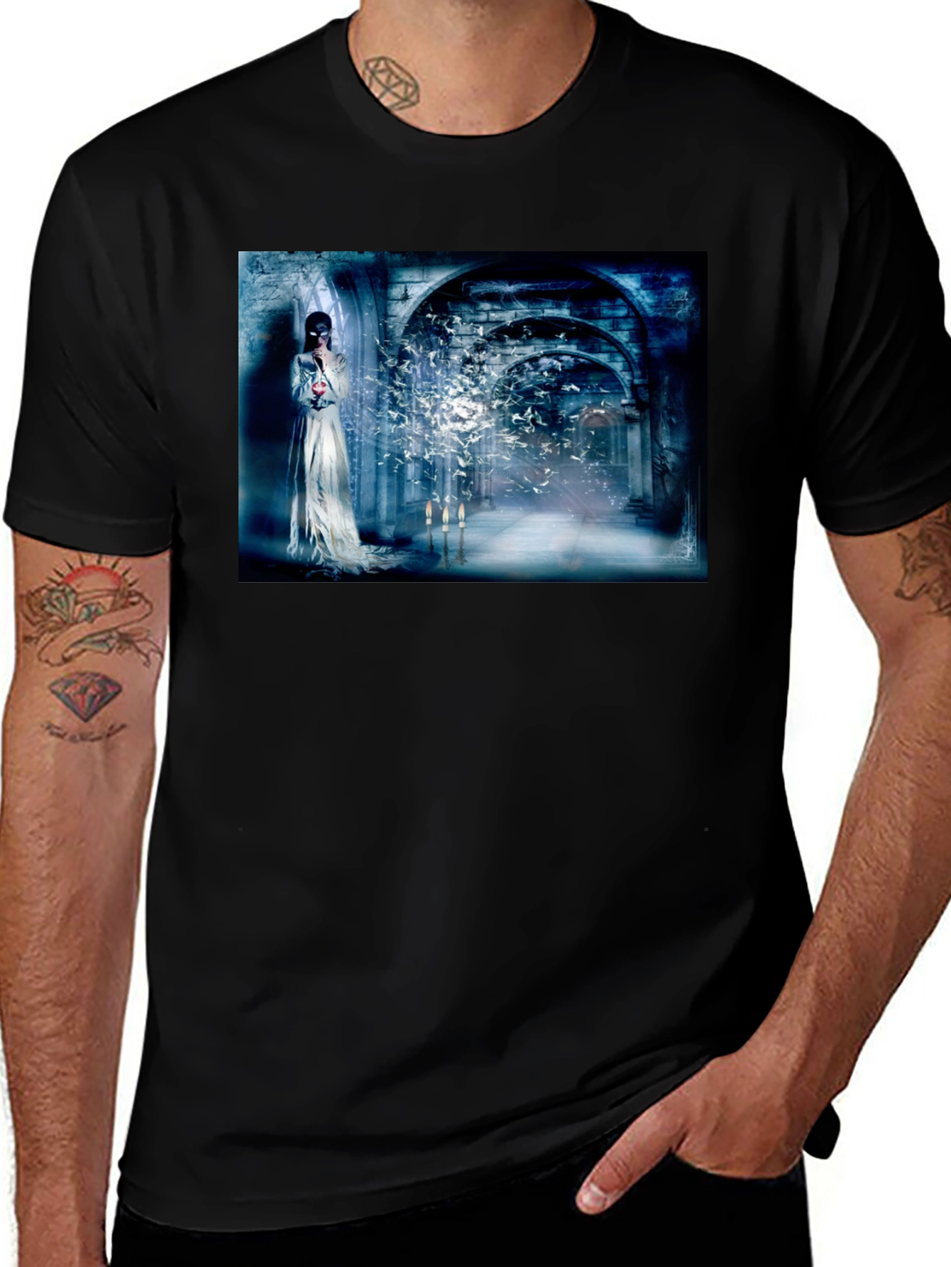 Mystical T-Shirt: Gothic Bride & Birds Design