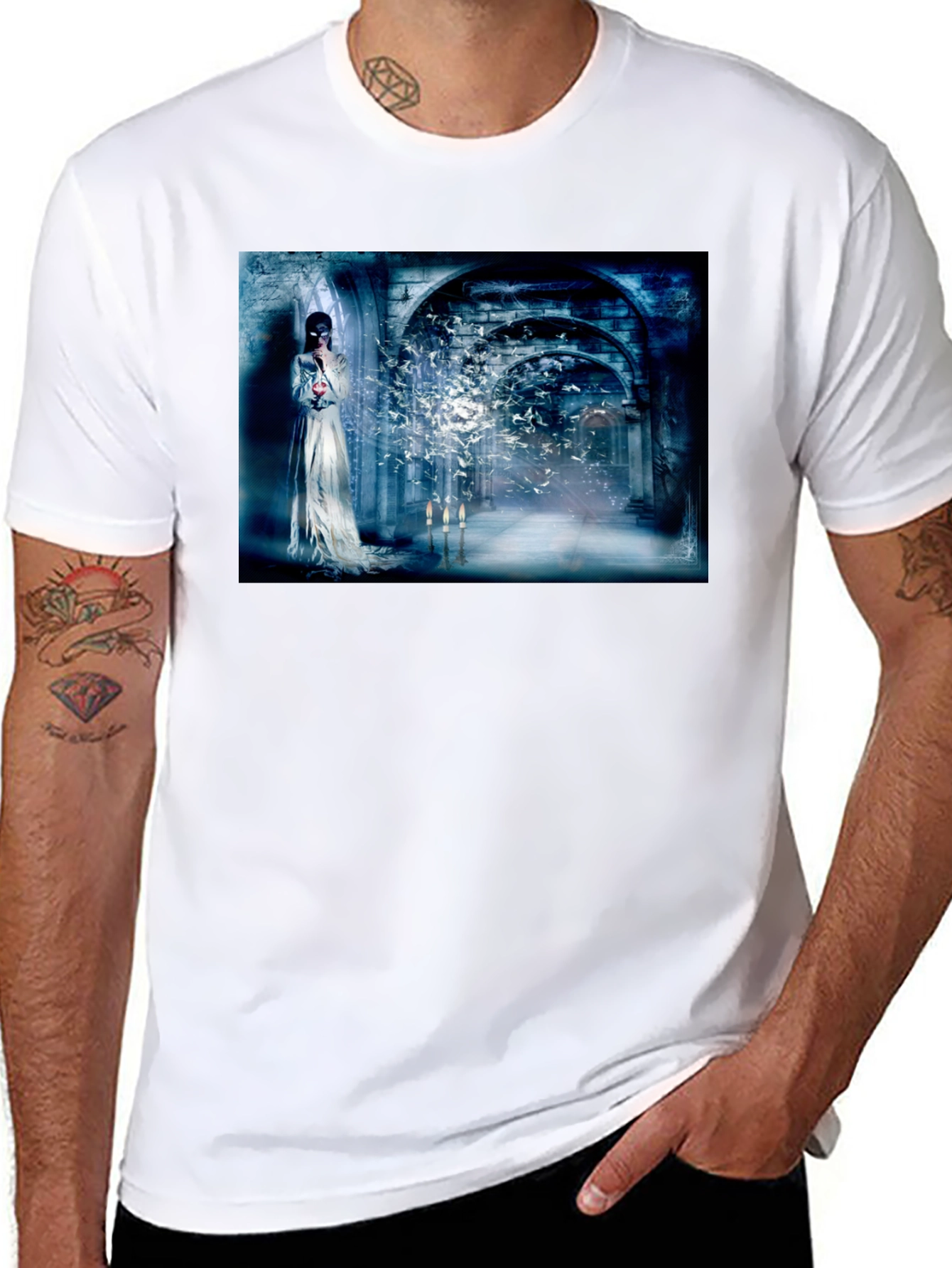 Mystical T-Shirt: Gothic Bride & Birds Design