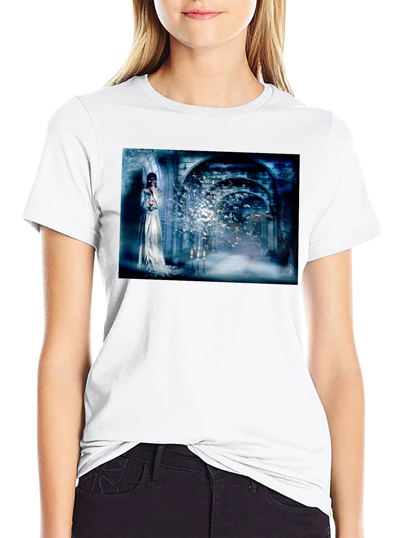 Mystical T-Shirt: Gothic Bride & Birds Design