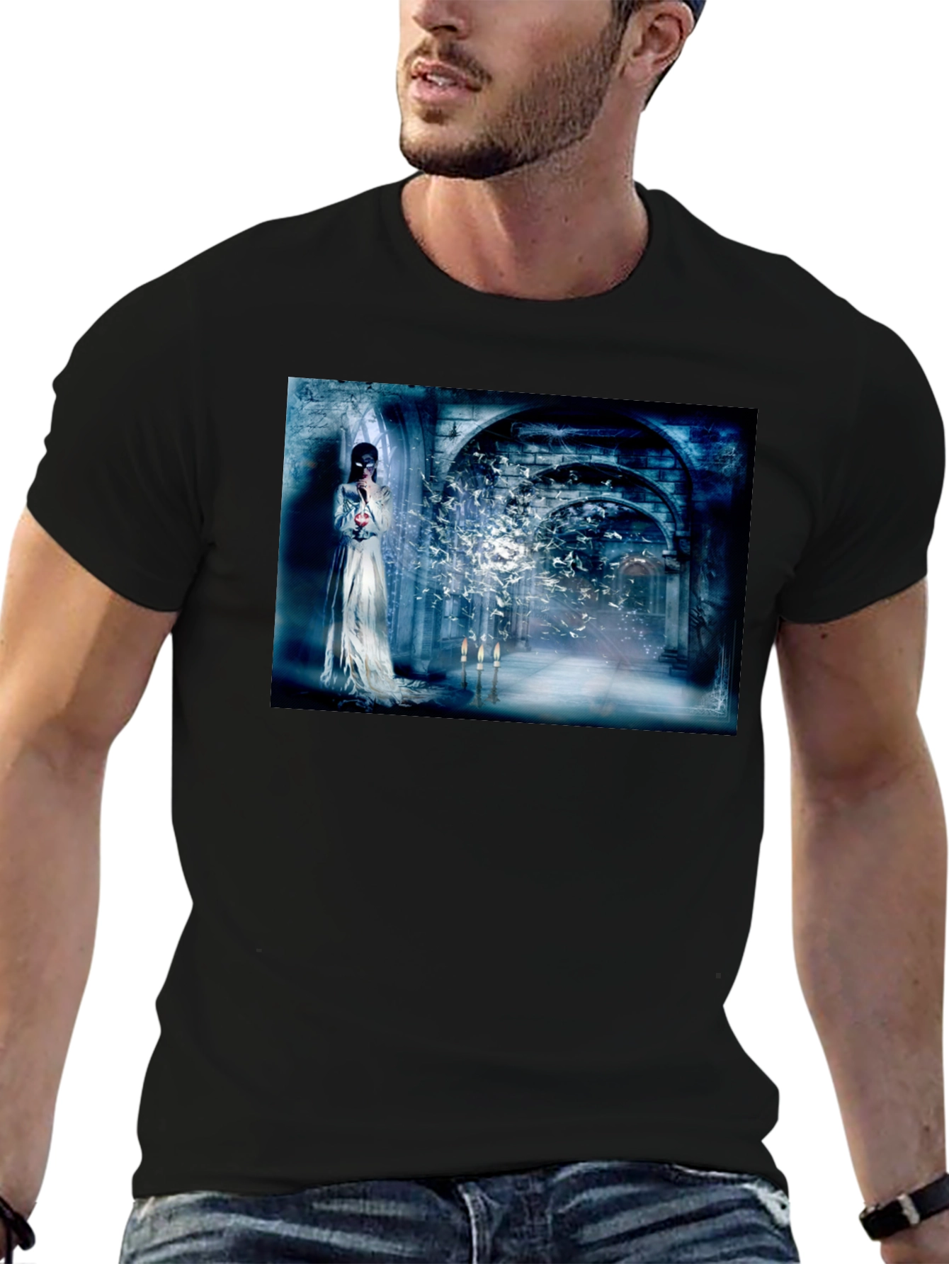 Mystical T-Shirt: Gothic Bride & Birds Design