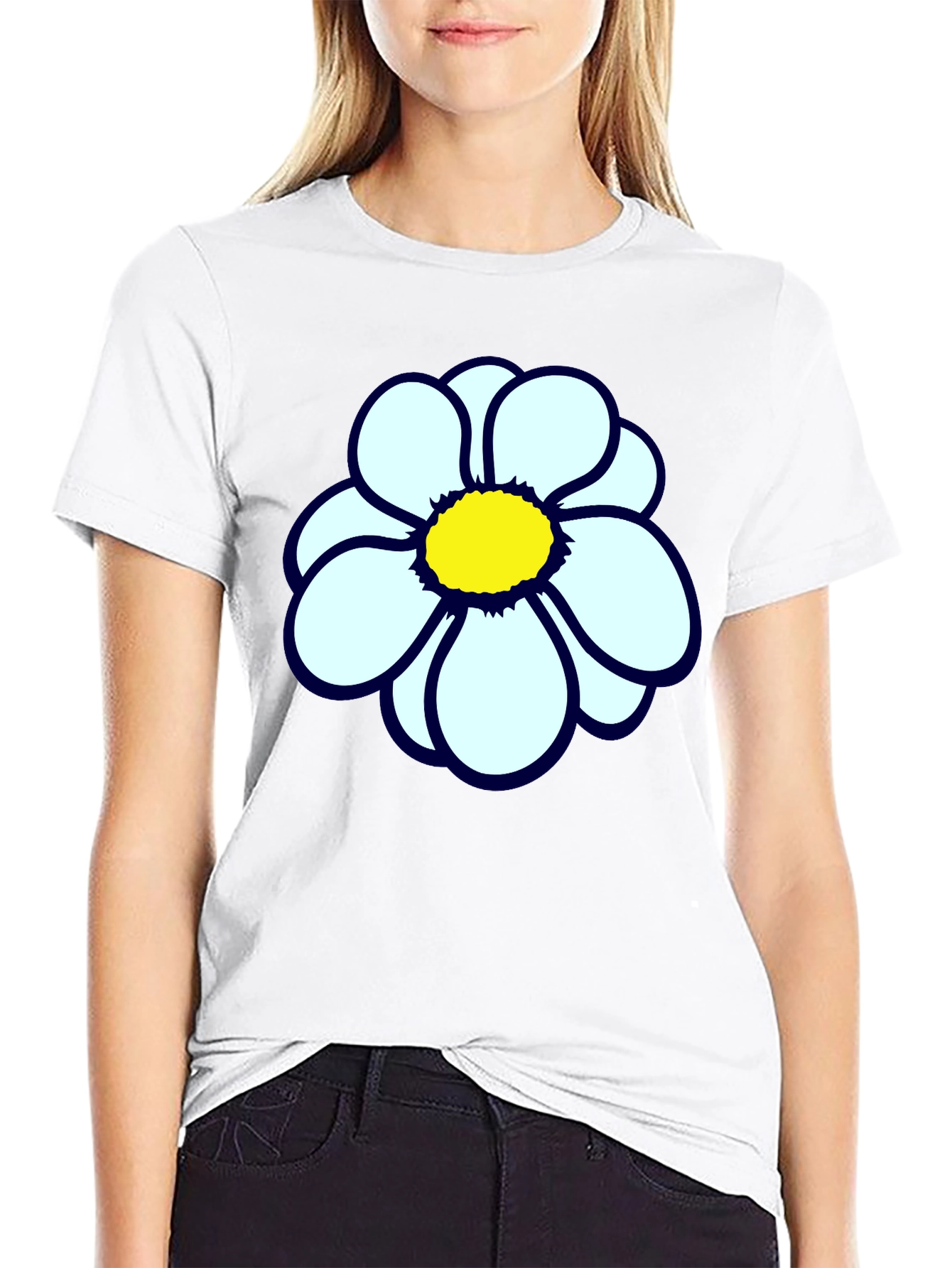 Black T-Shirt with Flower Print
