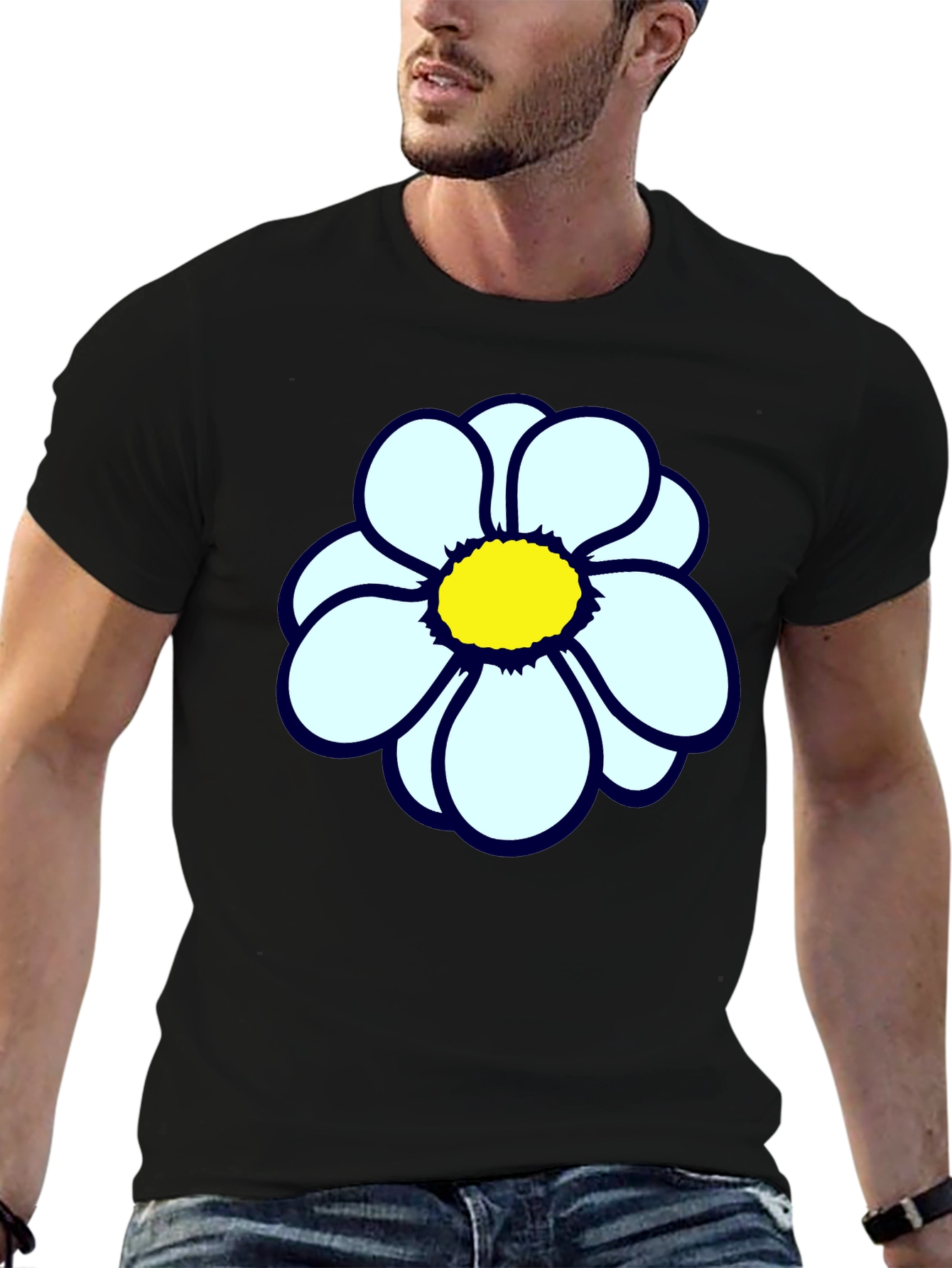 Black T-Shirt with Flower Print