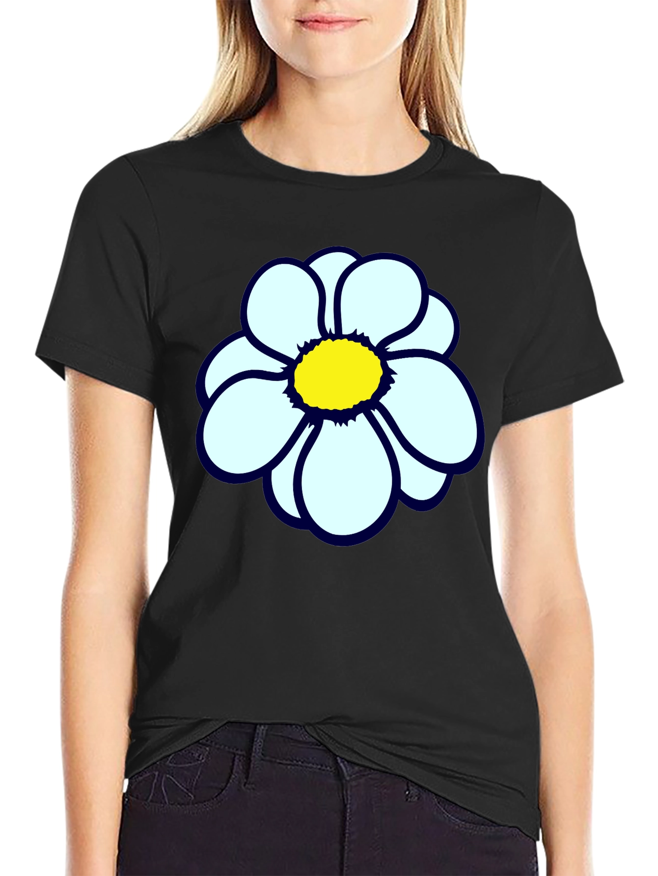 Black T-Shirt with Flower Print