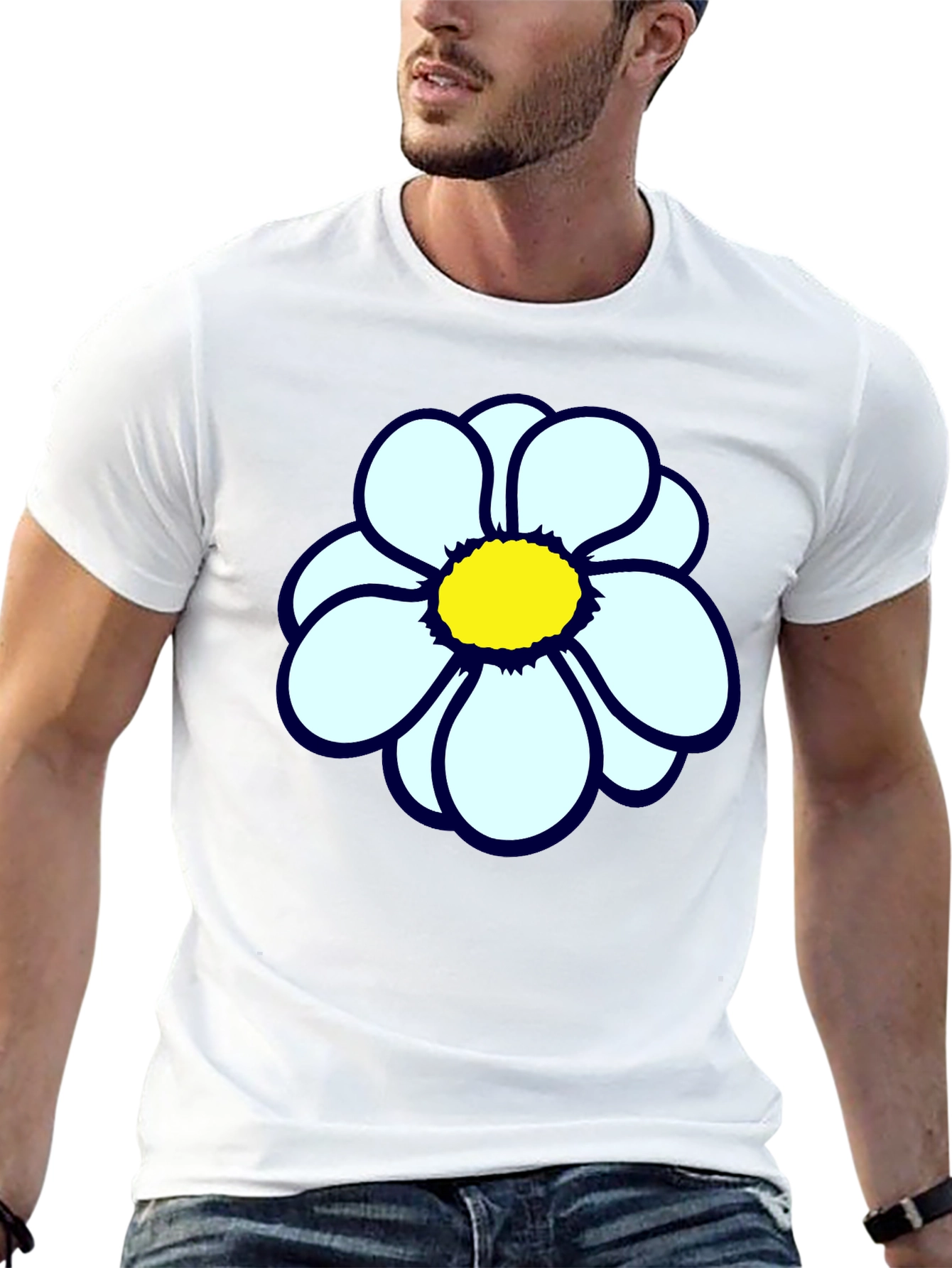 Black T-Shirt with Flower Print
