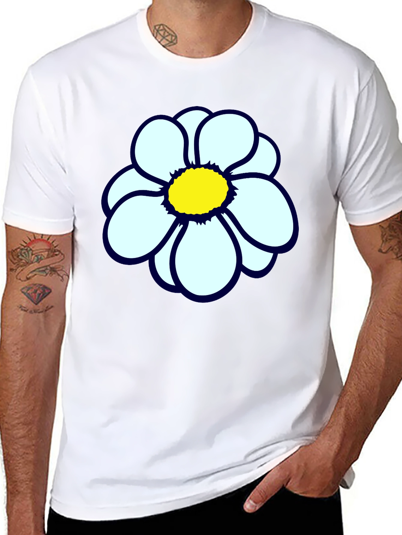 Black T-Shirt with Flower Print