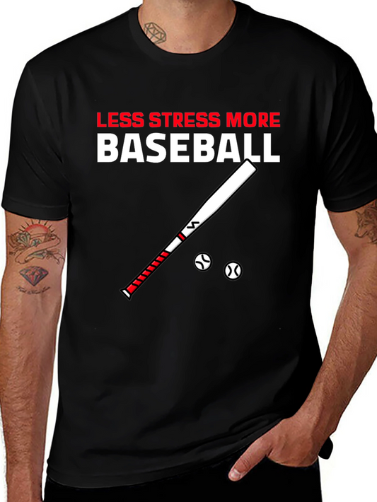 Baseball Graphic Tee - Less Stress More Baseball Black T-Shirt