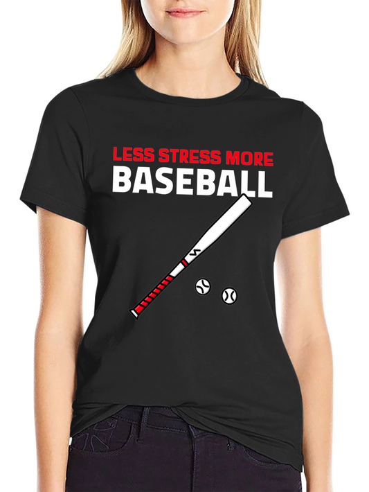 Baseball Graphic Tee - Less Stress More Baseball Black T-Shirt