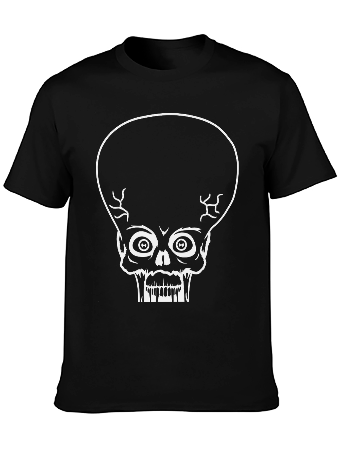 Martian Skull Graphic Tee - Black Cotton T-Shirt