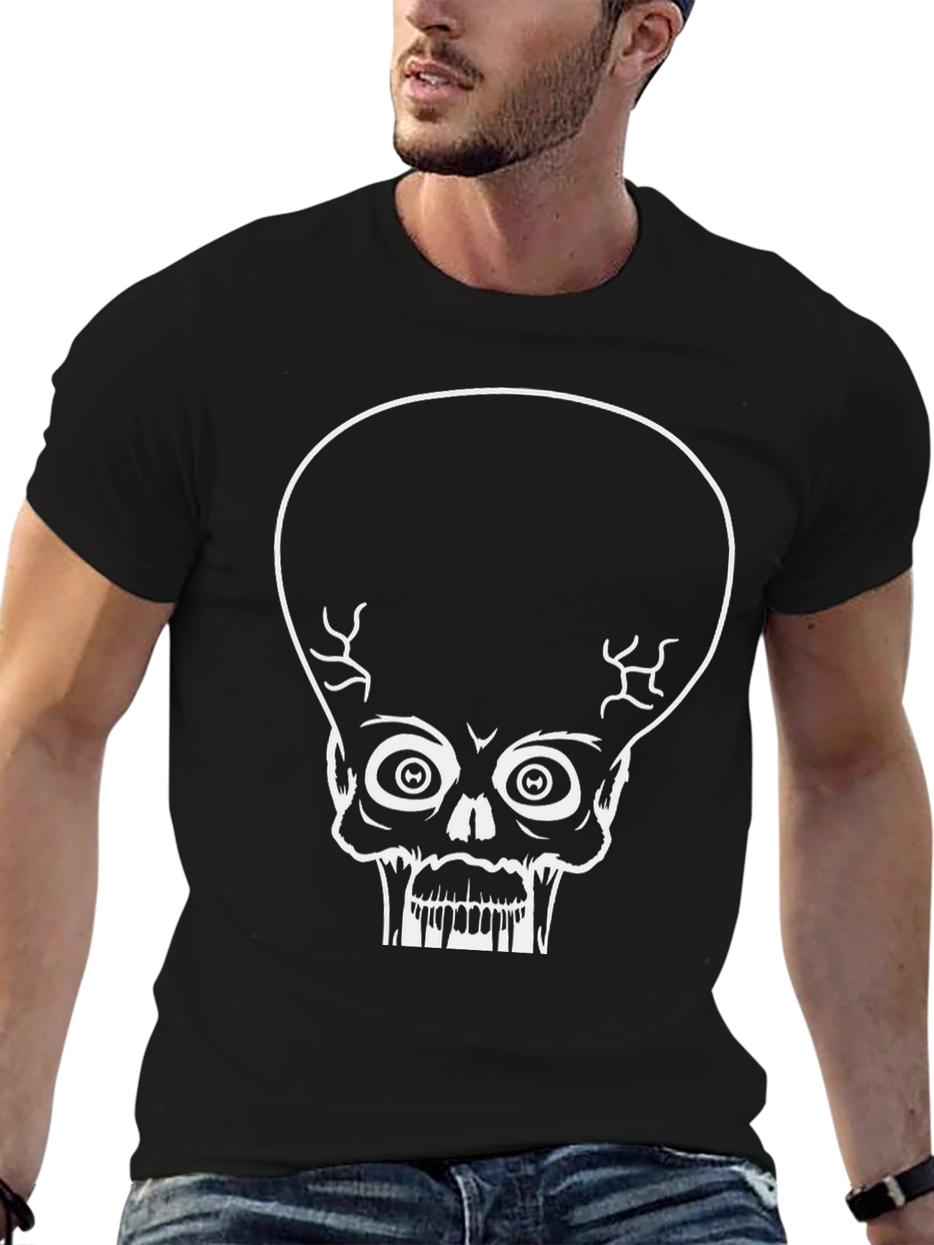 Martian Skull Graphic Tee - Black Cotton T-Shirt