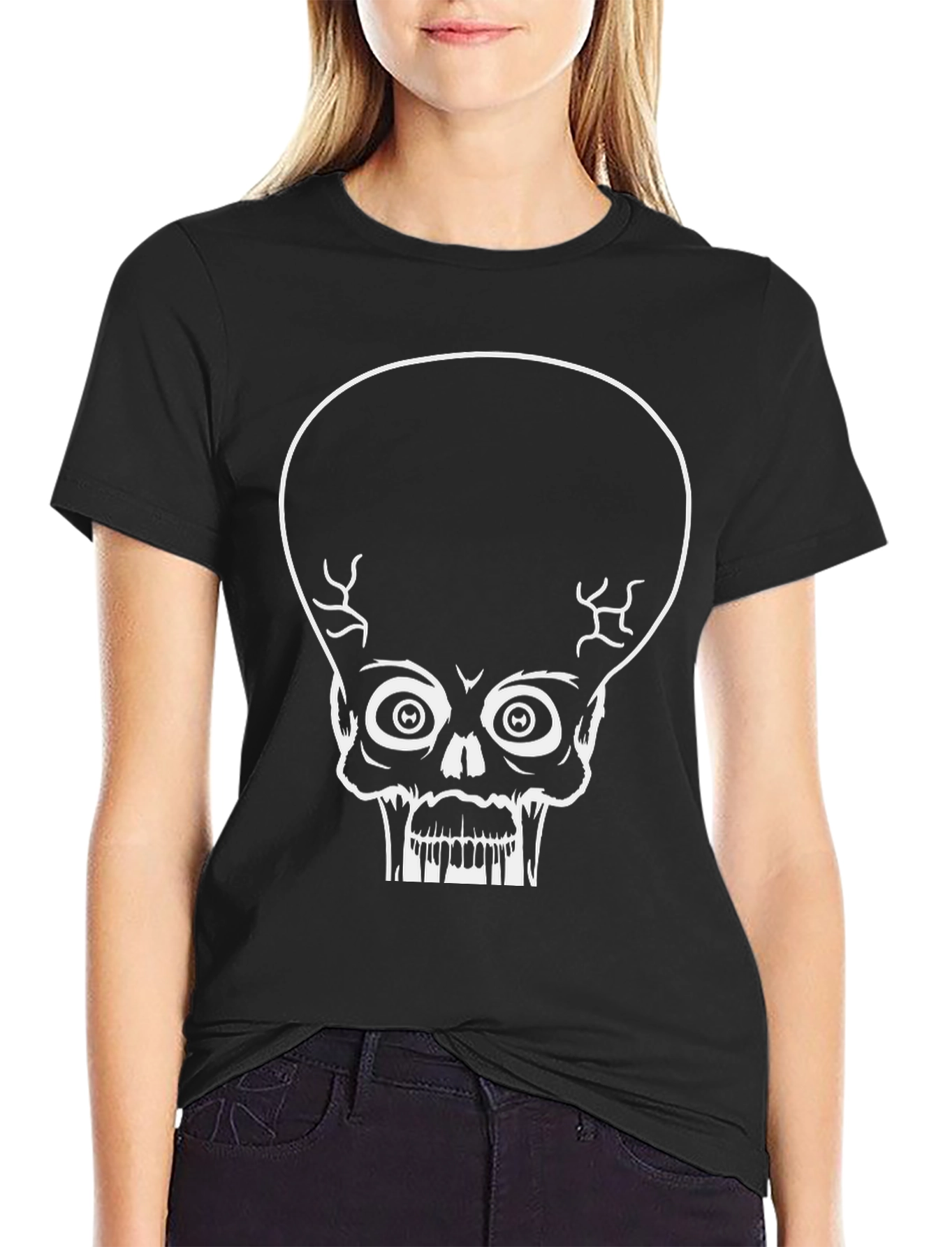 Martian Skull Graphic Tee - Black Cotton T-Shirt
