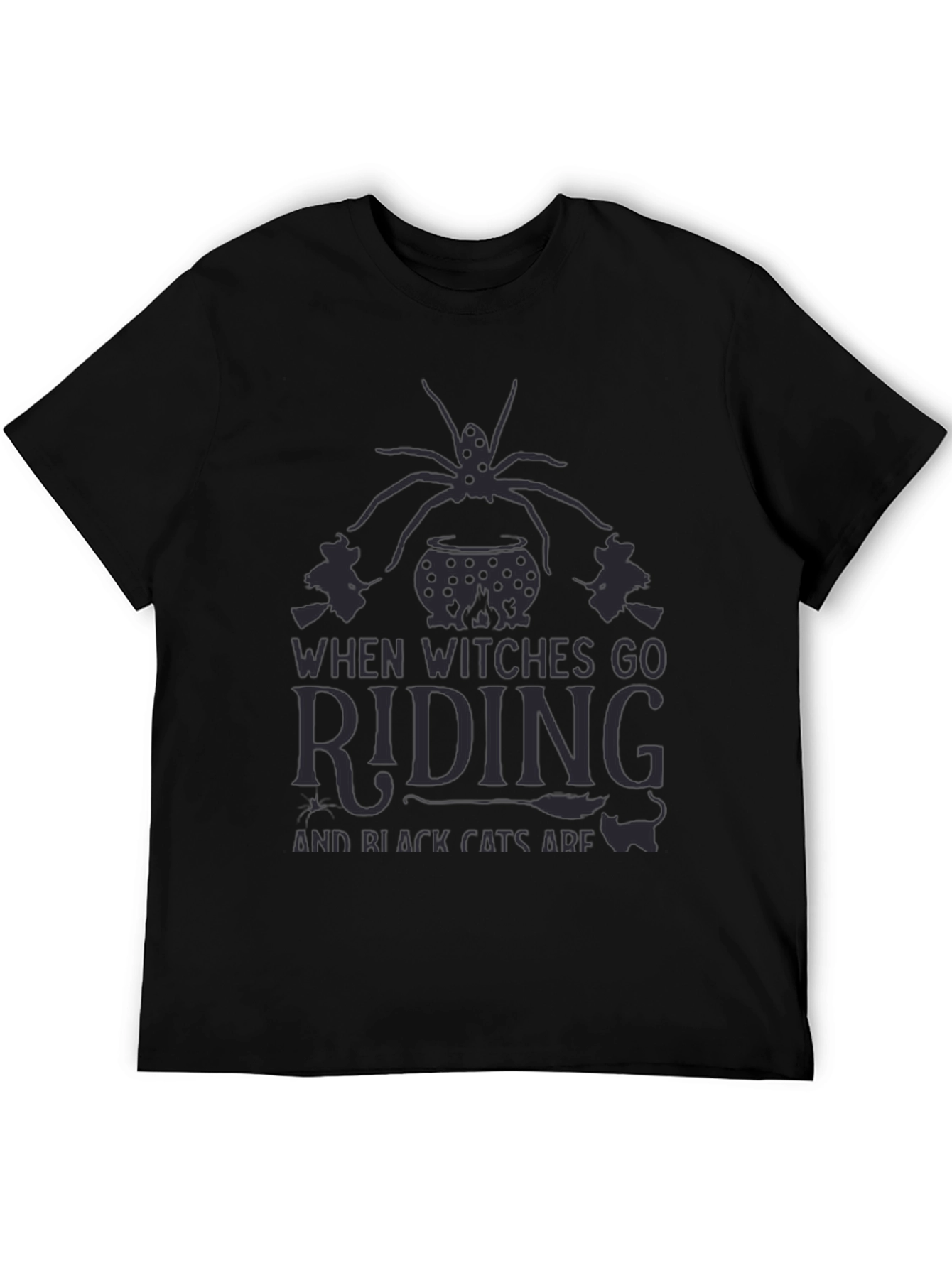 Halloween Witch Riding Black T-Shirt