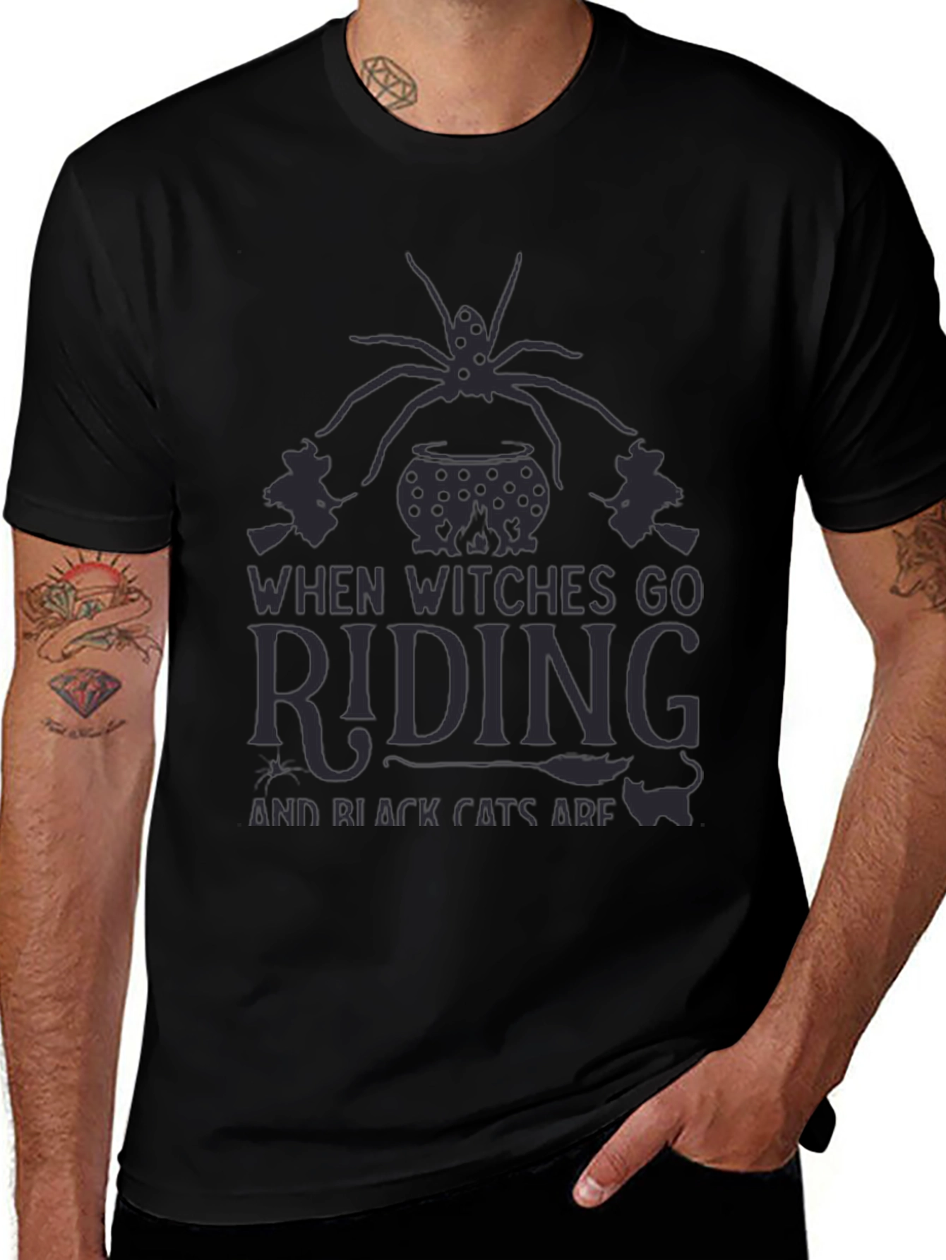 Halloween Witch Riding Black T-Shirt