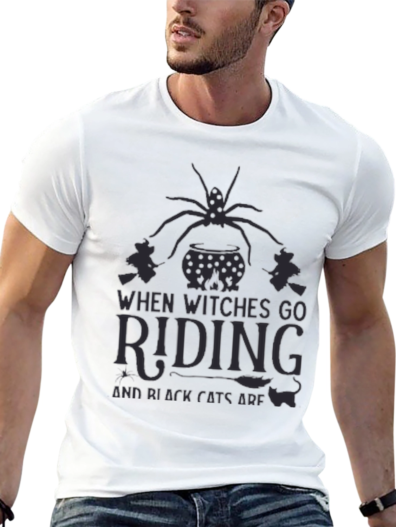 Halloween Witch Riding Black T-Shirt