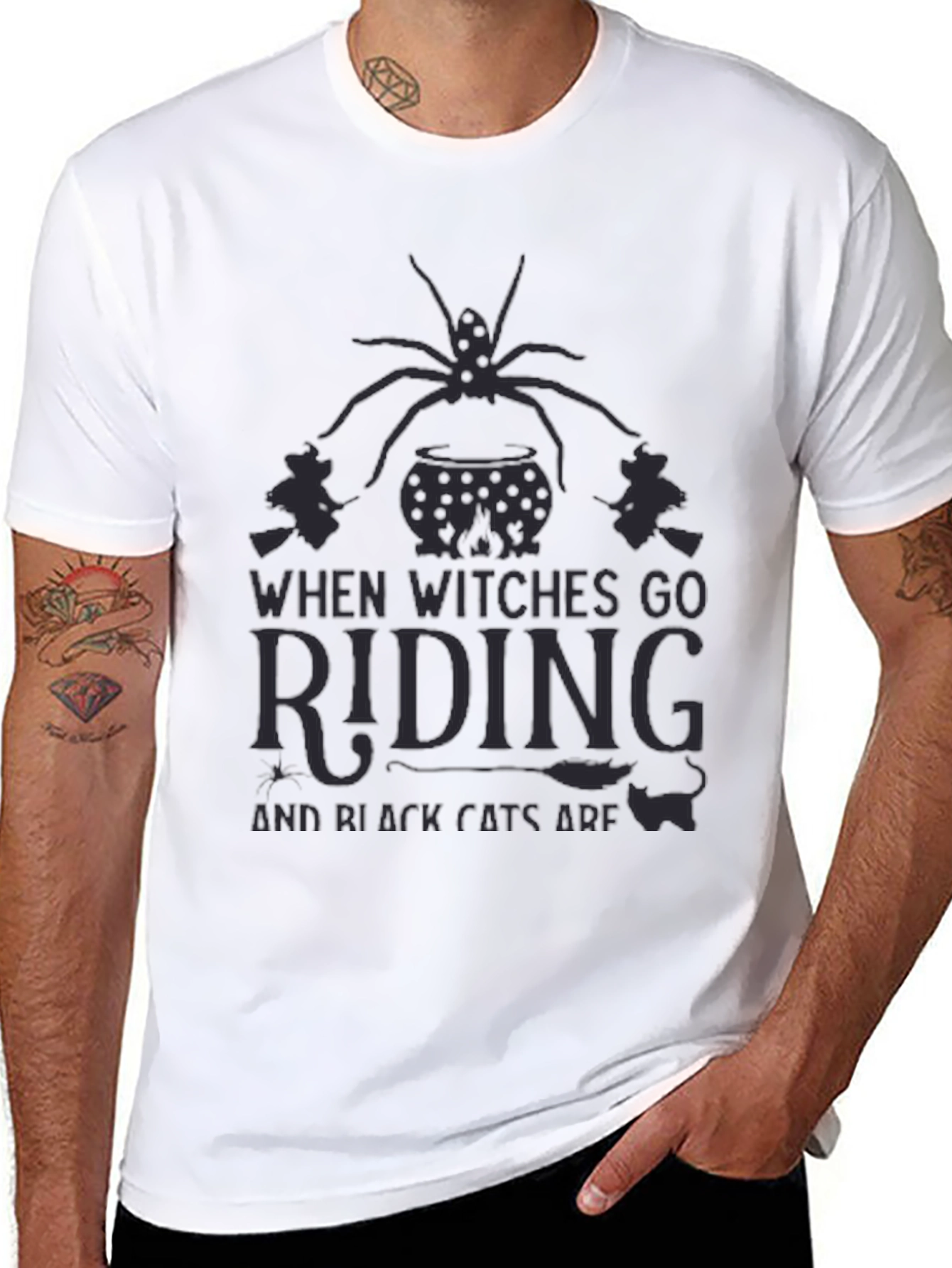Halloween Witch Riding Black T-Shirt