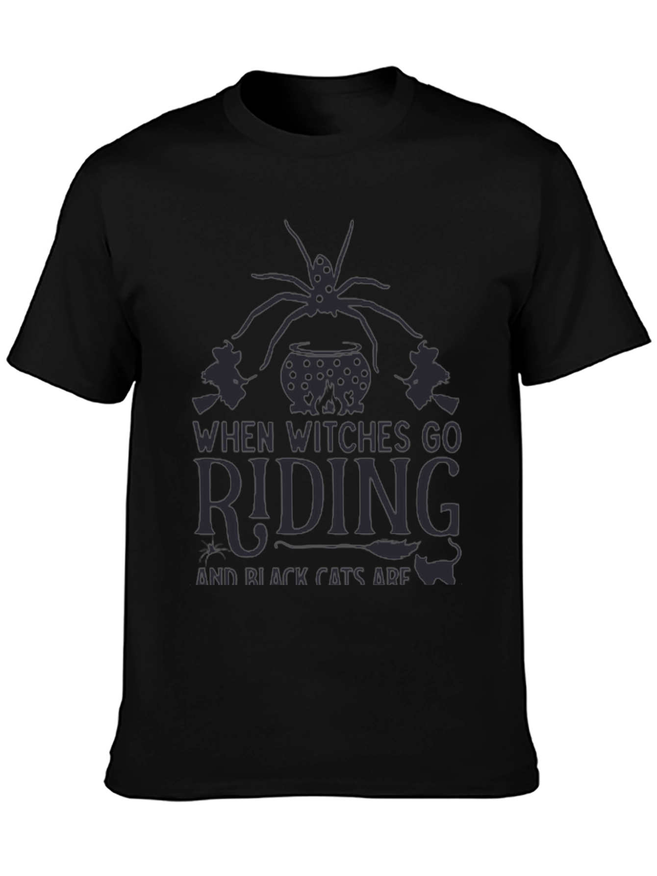 Halloween Witch Riding Black T-Shirt